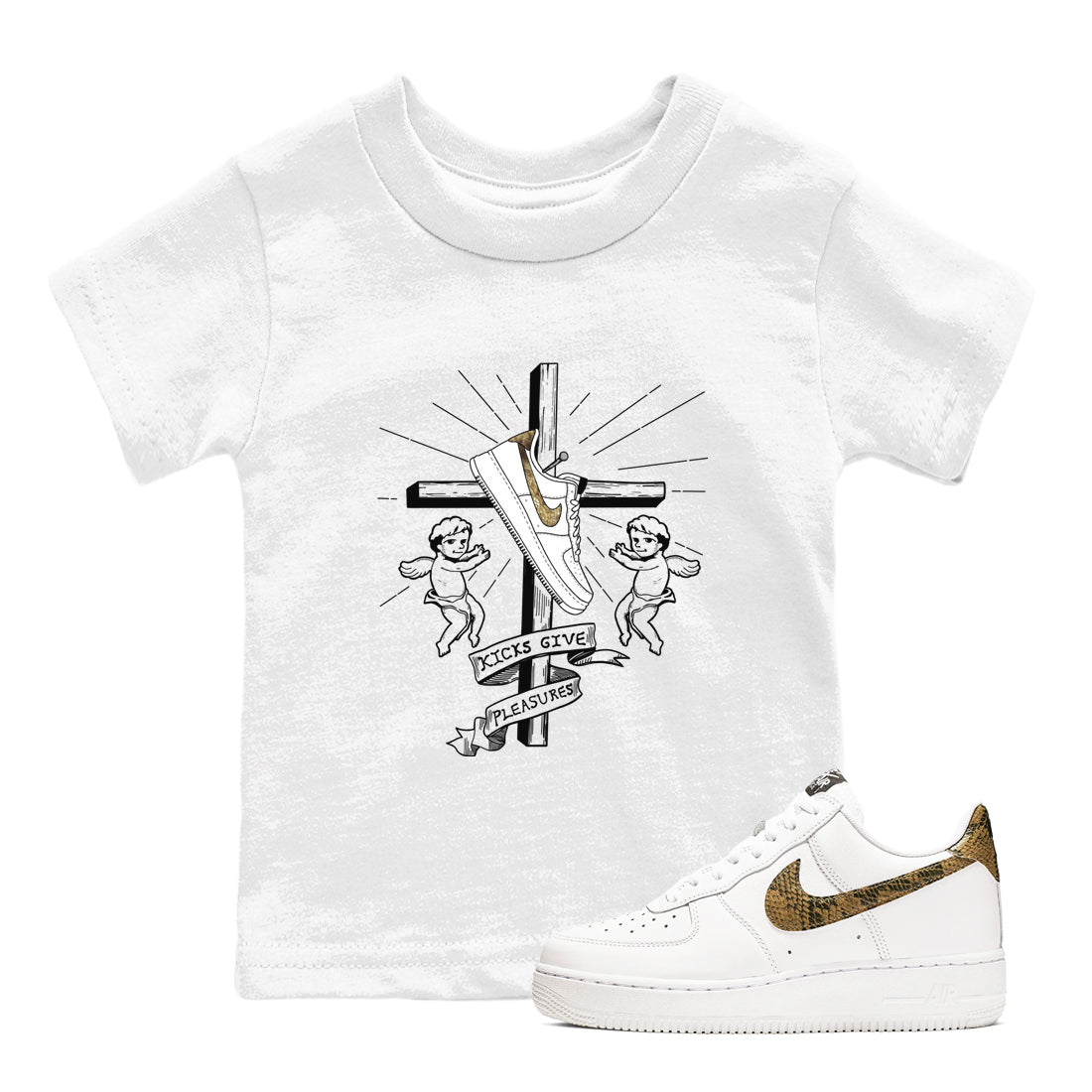 Kicks Give Pleasures snkmatch Tees Kids - Air Force 1 Ivory Snake