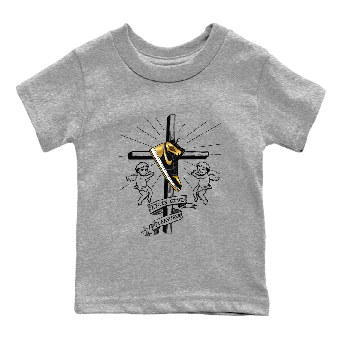 Kicks Give Pleasures snkmatch Tees Kids - Air Jordan 1 Black Metallic Gold