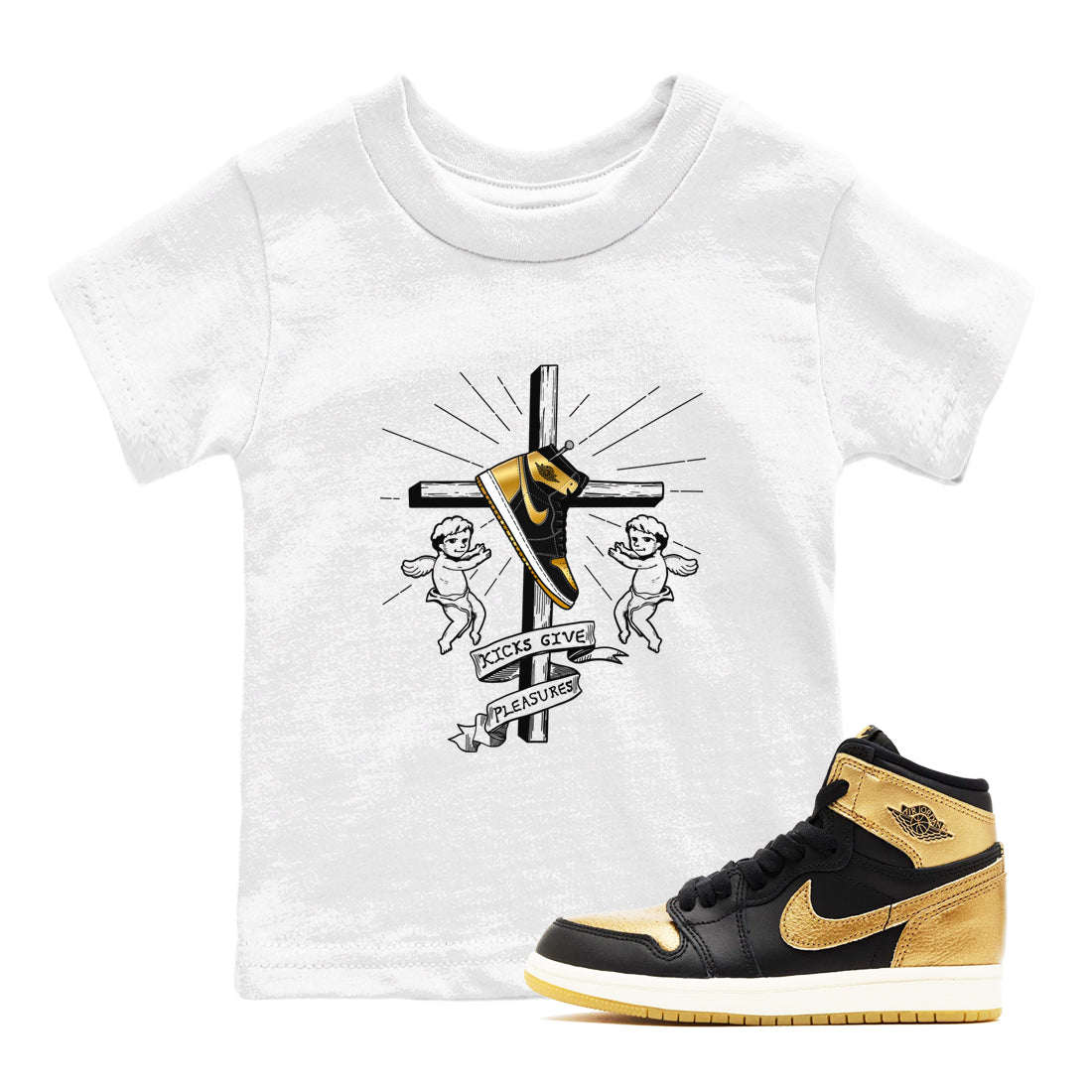 Kicks Give Pleasures snkmatch Tees Kids - Air Jordan 1 Black Metallic Gold