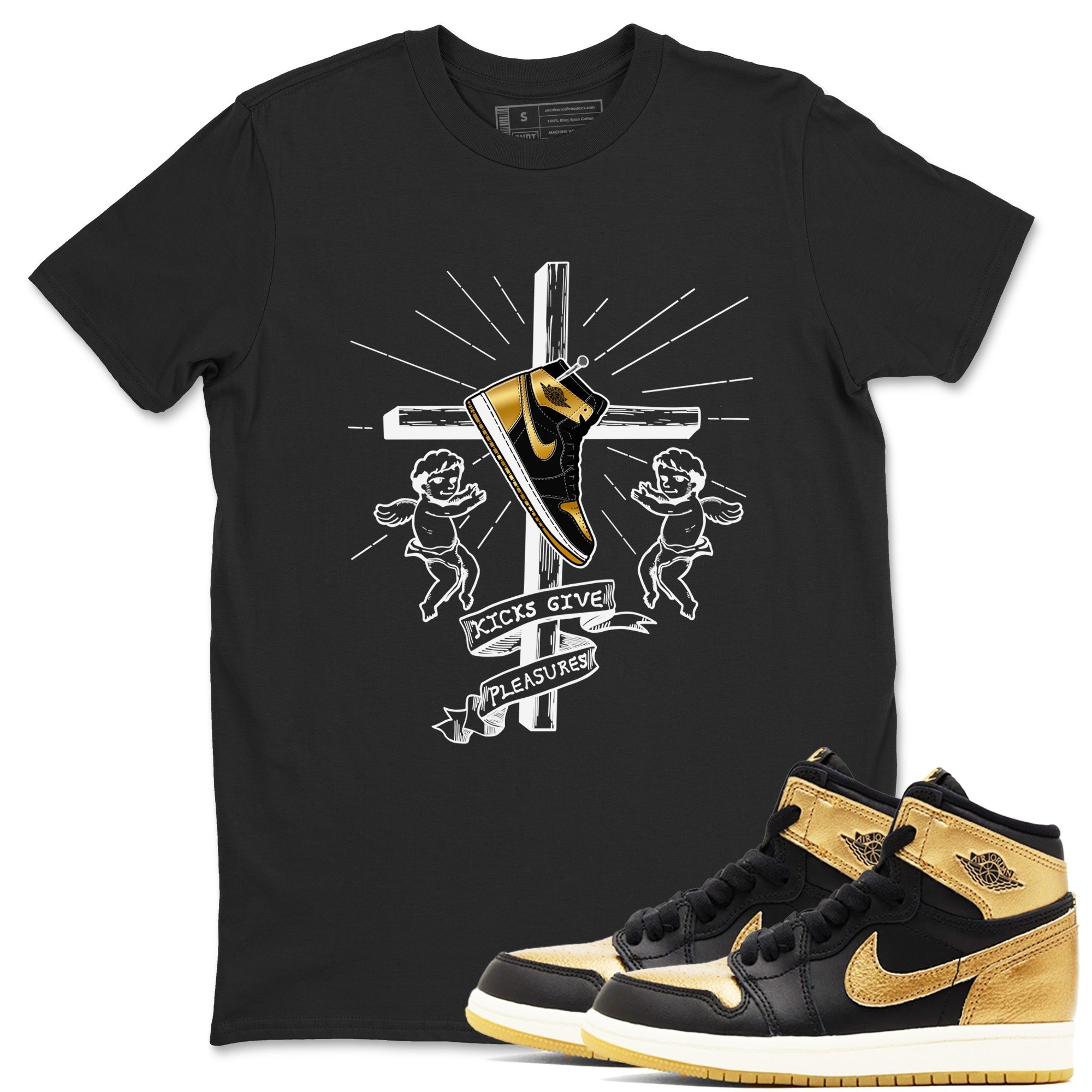 Kicks Give Pleasures snkmatch Tees - Air Jordan 1 Black Metallic Gold