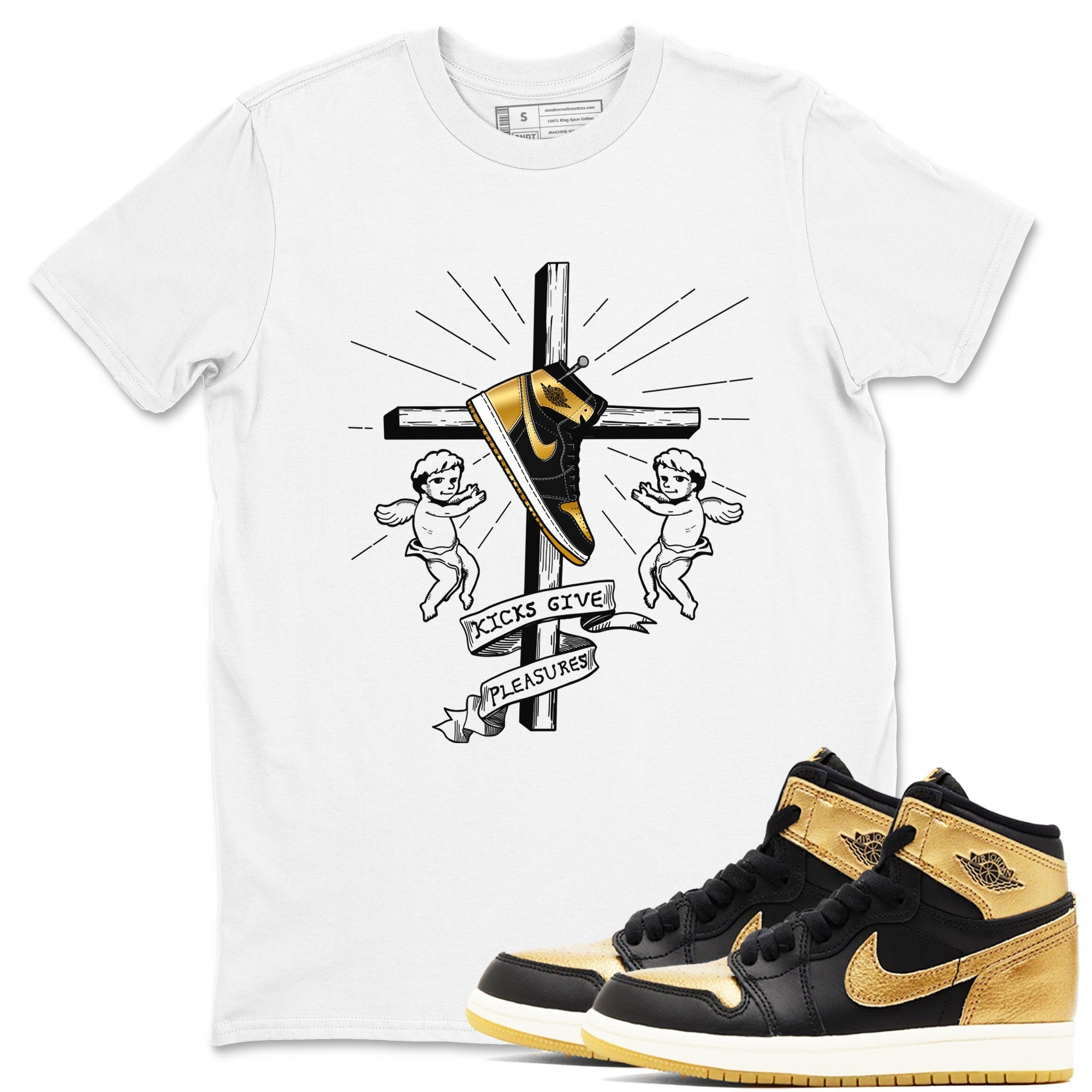 Kicks Give Pleasures snkmatch Tees - Air Jordan 1 Black Metallic Gold