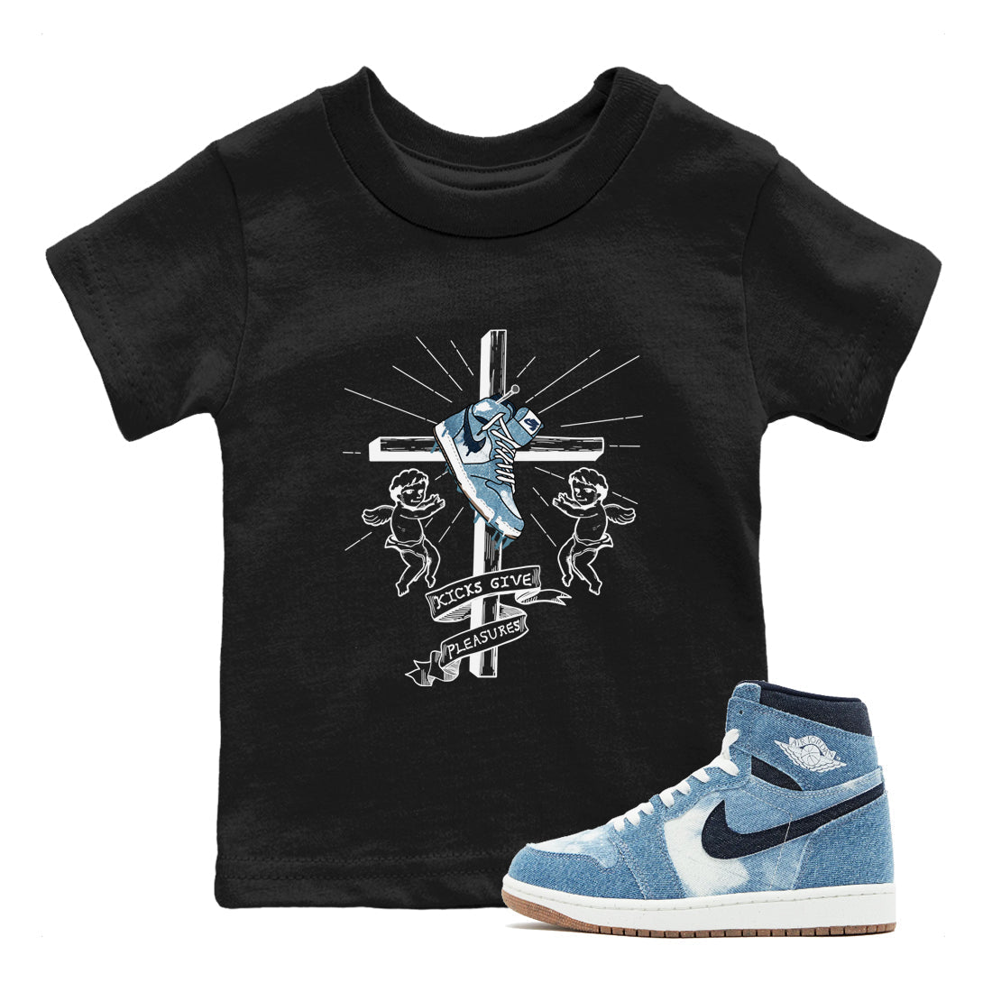 Kicks Give Pleasures snkmatch Tees Kids - Air Jordan 1 Denim 2024