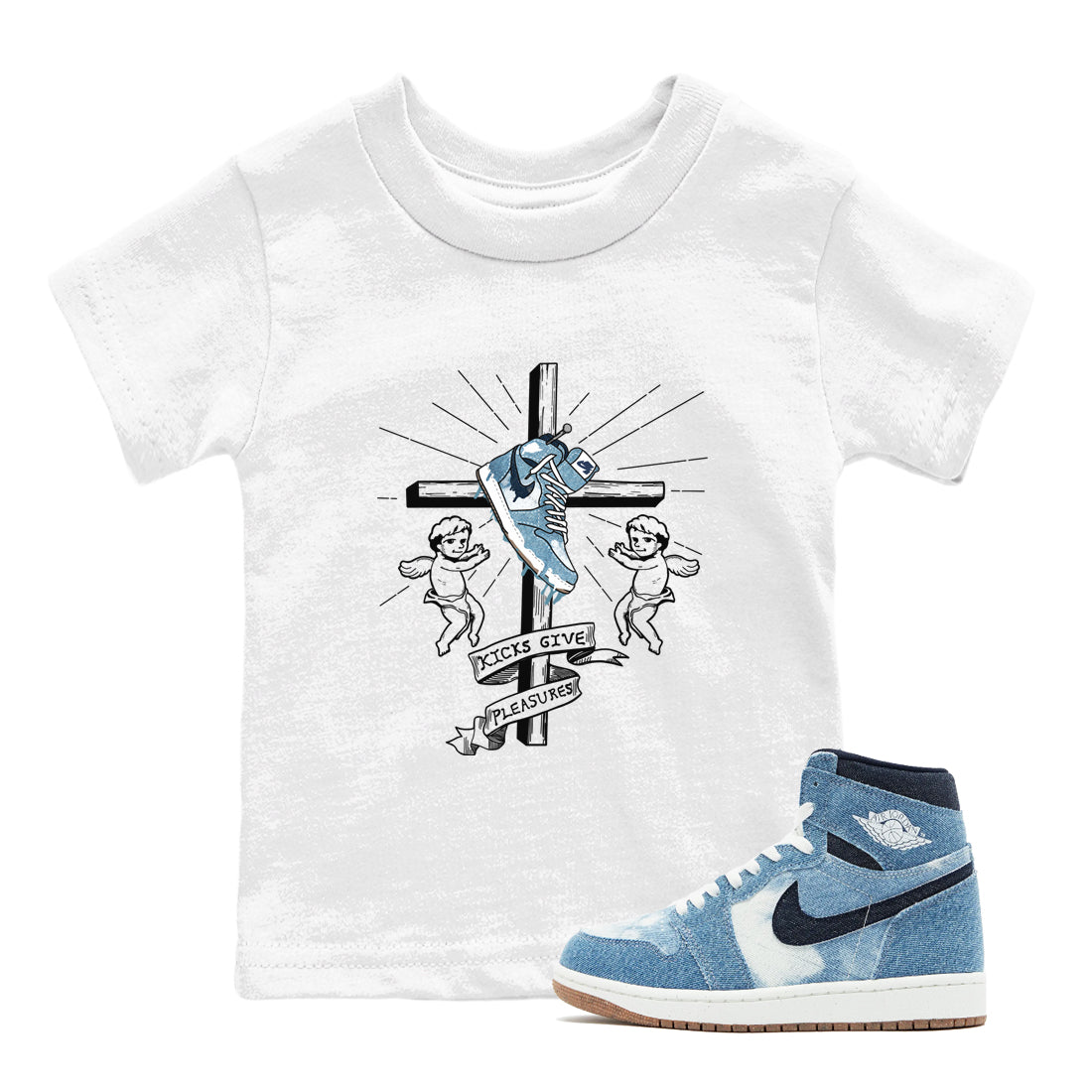 Kicks Give Pleasures snkmatch Tees Kids - Air Jordan 1 Denim 2024