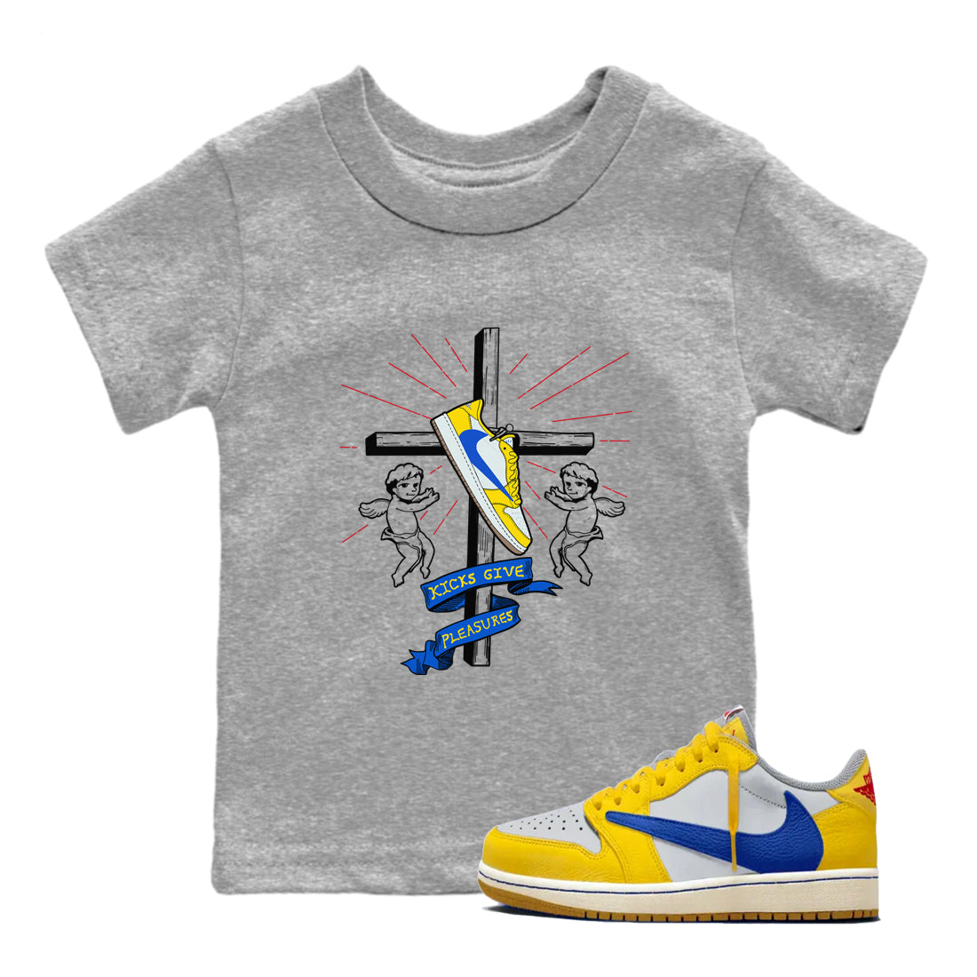 Kicks Give Pleasures snkmatch Tees Kids - Air Jordan 1 Travis Scott Canary