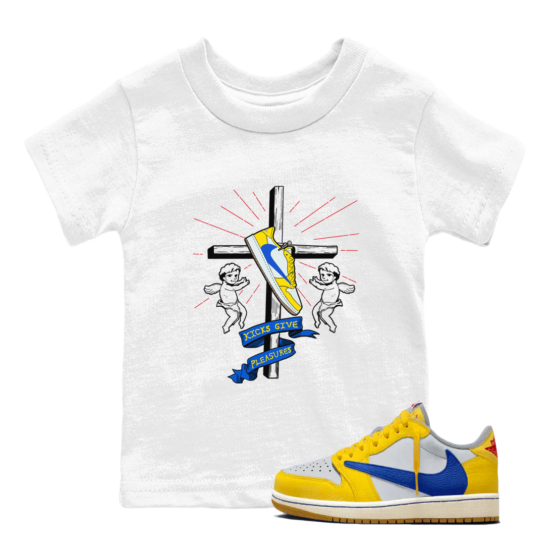 Kicks Give Pleasures snkmatch Tees Kids - Air Jordan 1 Travis Scott Canary