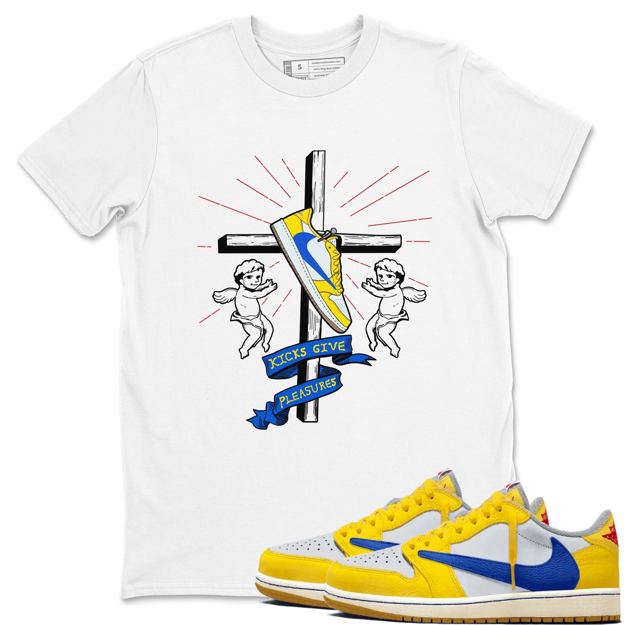 Kicks Give Pleasures snkmatch Tees - Air Jordan 1 Travis Scott Canary