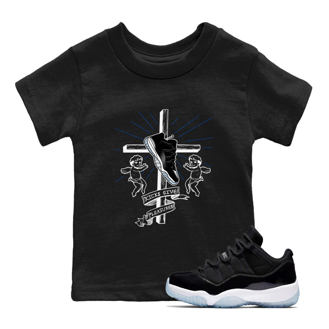 Kicks Give Pleasures snkmatch Tees Kids - Air Jordan 11 Black and Varsity Royal