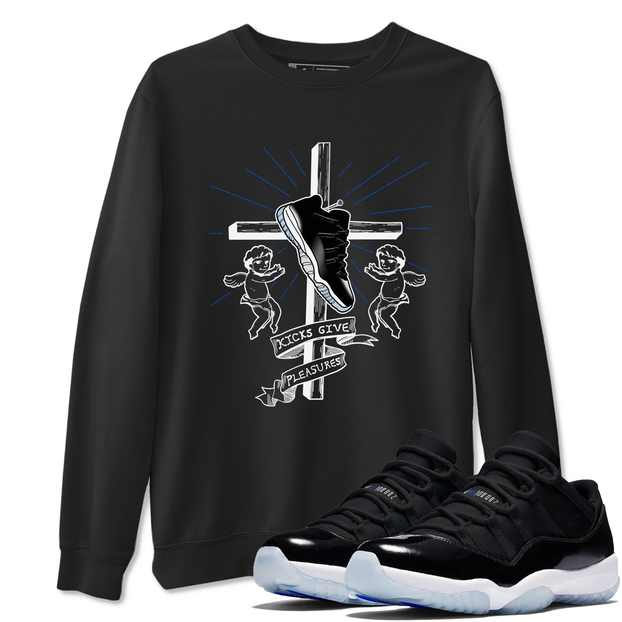 Kicks Give Pleasures snkmatch Tees - Air Jordan 11 Black and Varsity Royal