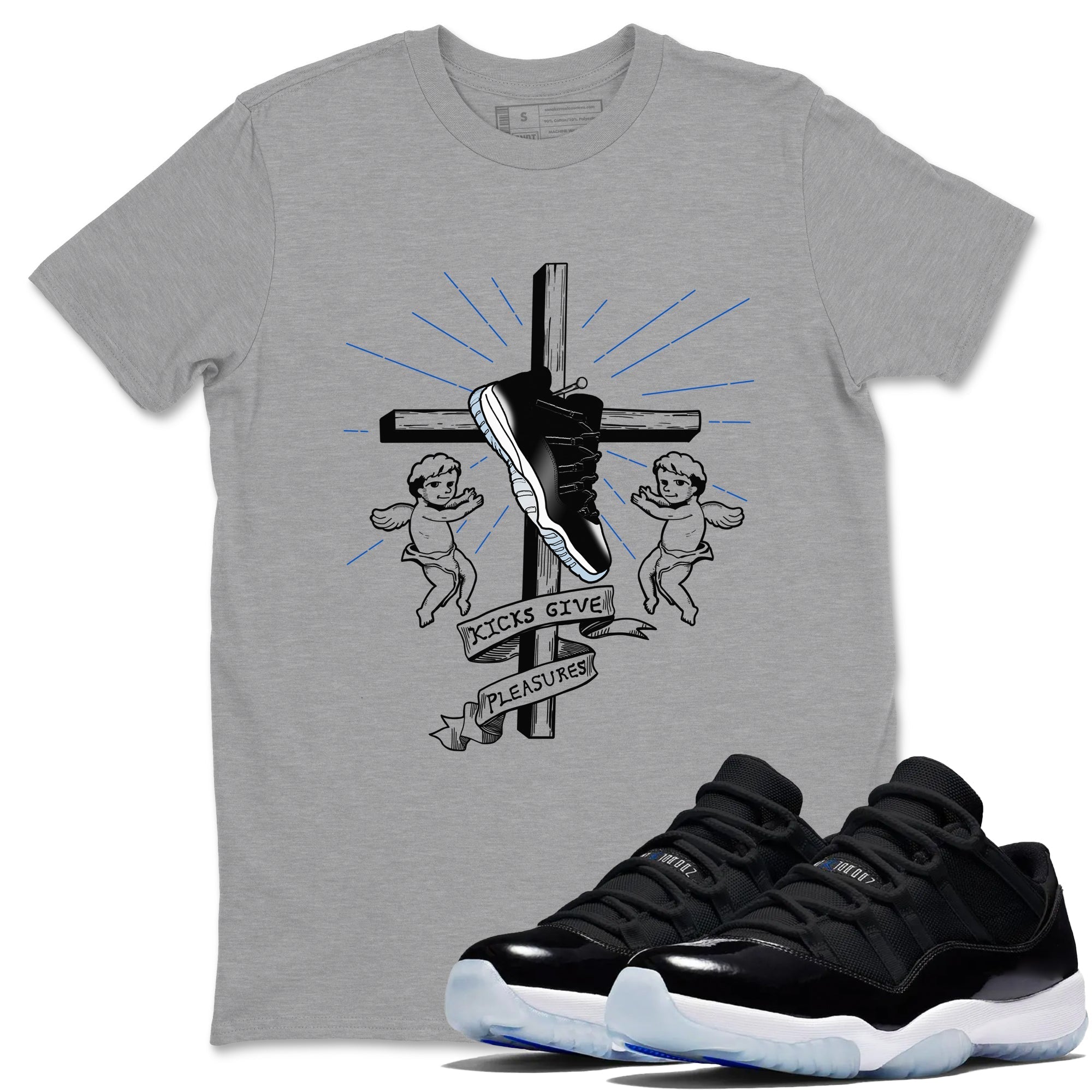 Kicks Give Pleasures snkmatch Tees - Air Jordan 11 Black and Varsity Royal