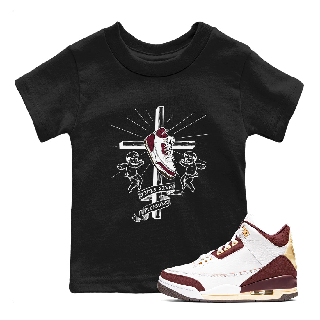 Kicks Give Pleasures snkmatch Tees Kids - Air Jordan 3 A Ma Maniere x Burgundy Crush