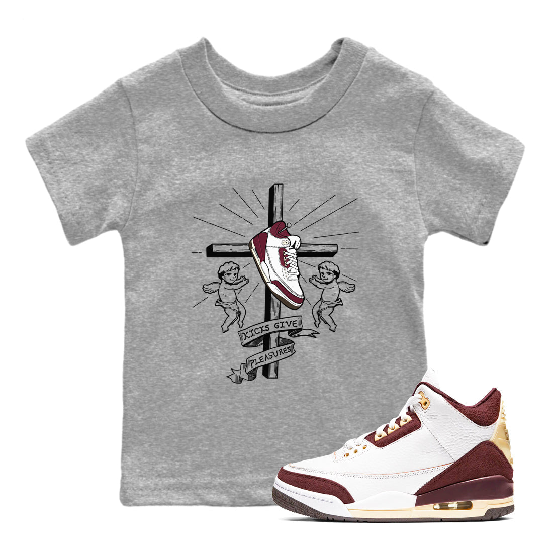 Kicks Give Pleasures snkmatch Tees Kids - Air Jordan 3 A Ma Maniere x Burgundy Crush