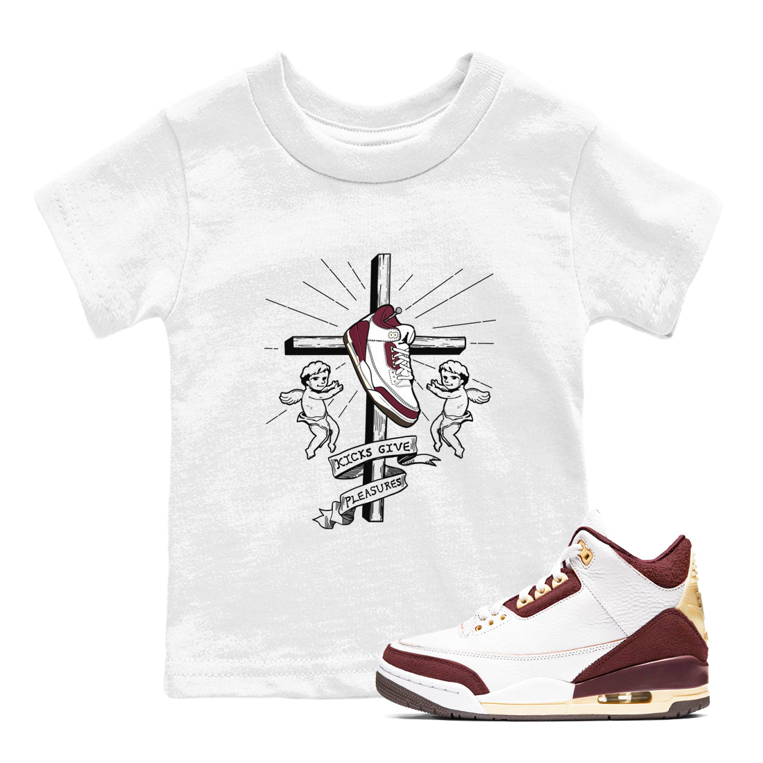 Kicks Give Pleasures snkmatch Tees Kids - Air Jordan 3 A Ma Maniere x Burgundy Crush