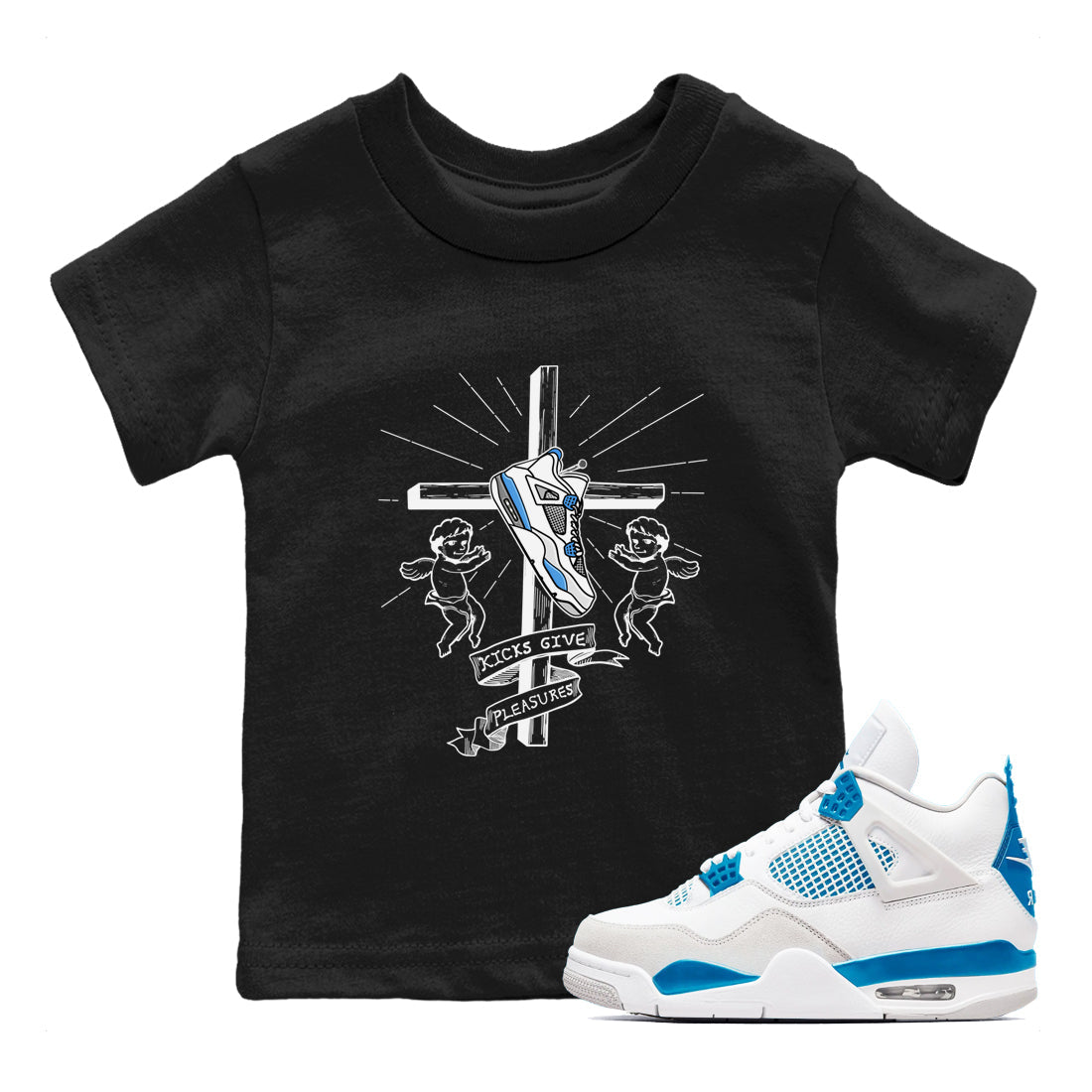 Kicks Give Pleasures snkmatch Tees Kids - Air Jordan 4 Military Blue