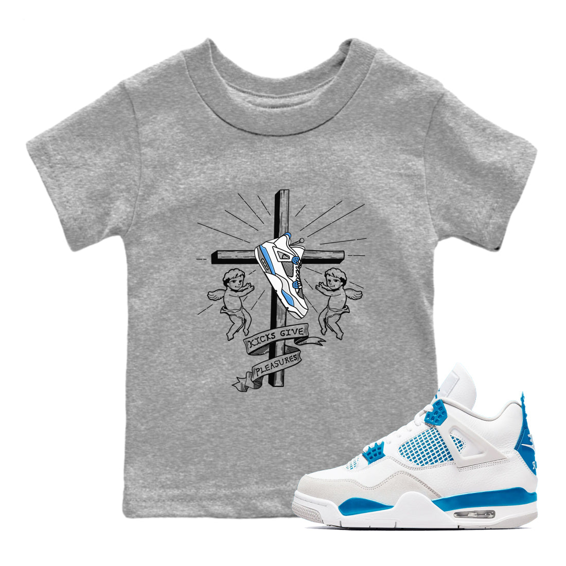 Kicks Give Pleasures snkmatch Tees Kids - Air Jordan 4 Military Blue