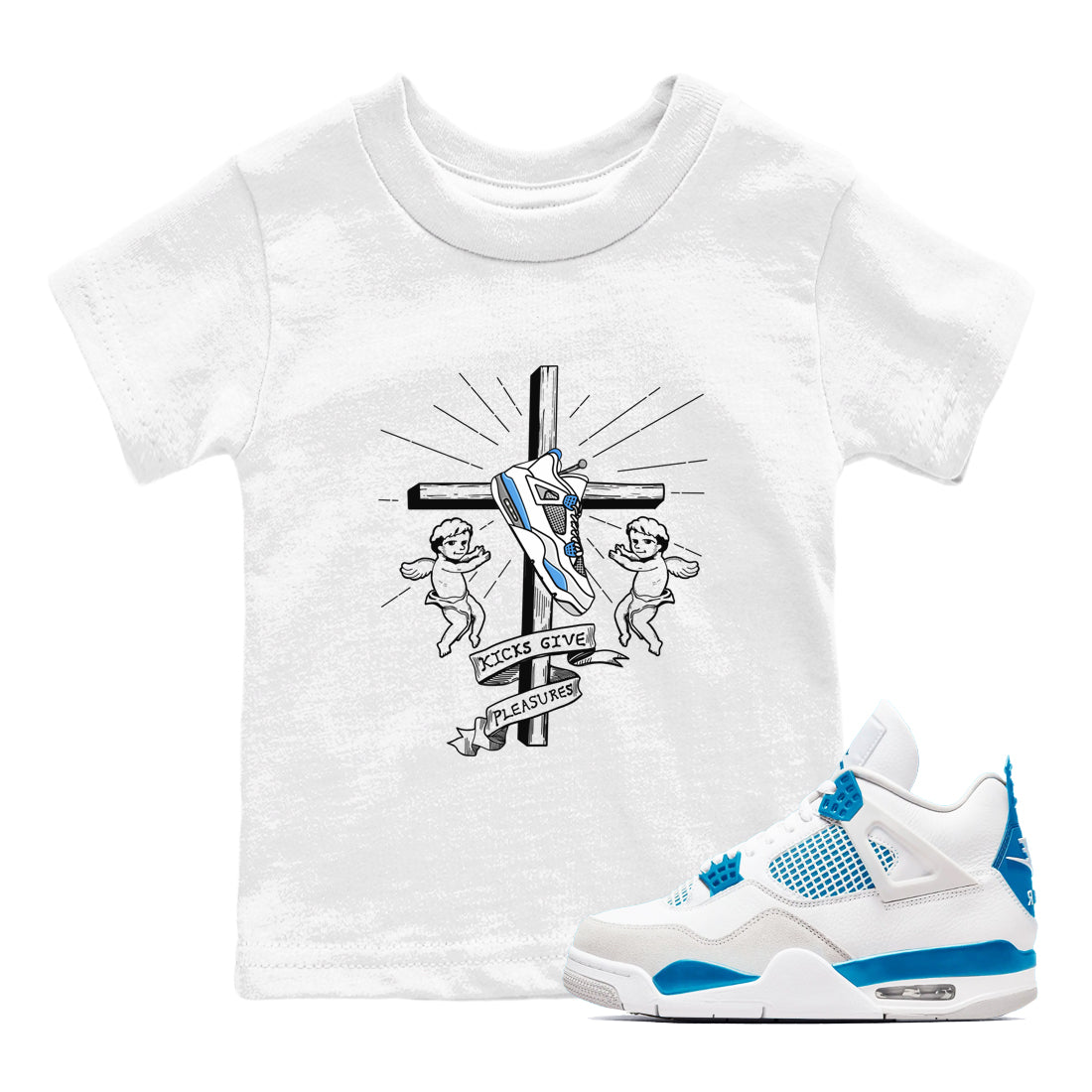 Kicks Give Pleasures snkmatch Tees Kids - Air Jordan 4 Military Blue