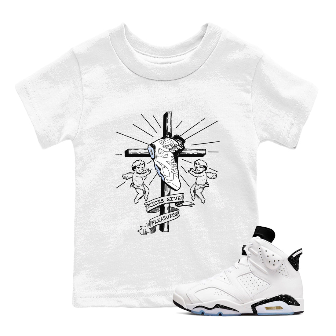Kicks Give Pleasures snkmatch Tees Kids - Air Jordan 6 White Black