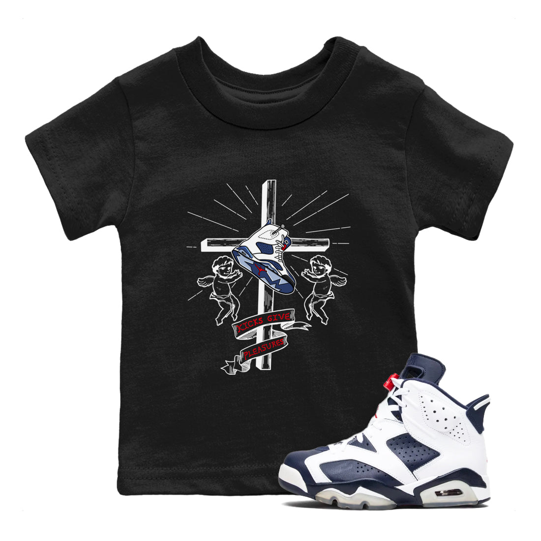 Kicks Give Pleasures snkmatch Tees Kids - Air Jordan 6 White And Midnight Navy