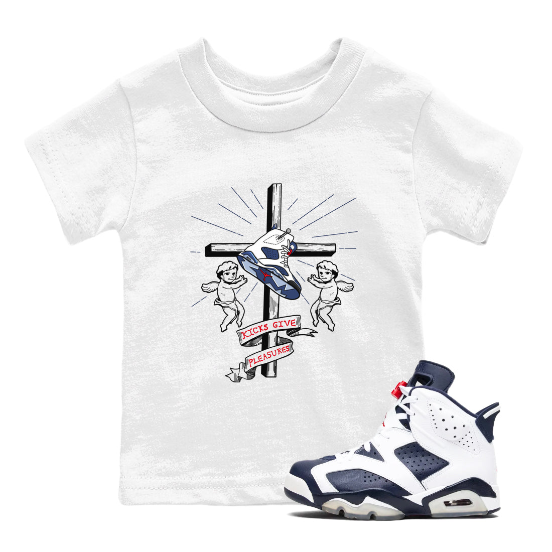 Kicks Give Pleasures snkmatch Tees Kids - Air Jordan 6 White And Midnight Navy