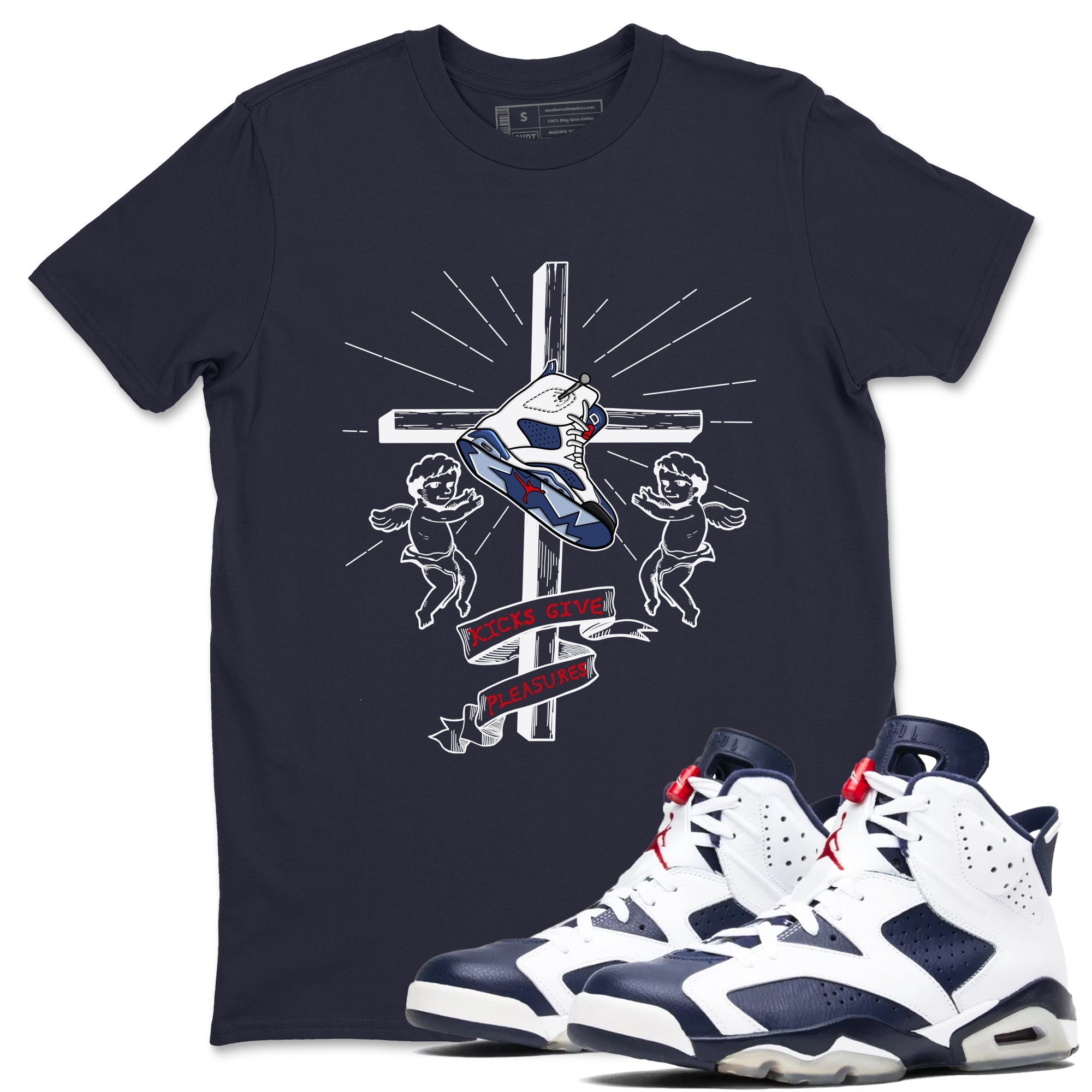 Kicks Give Pleasures snkmatch Tees - Air Jordan 6 White And Midnight Navy