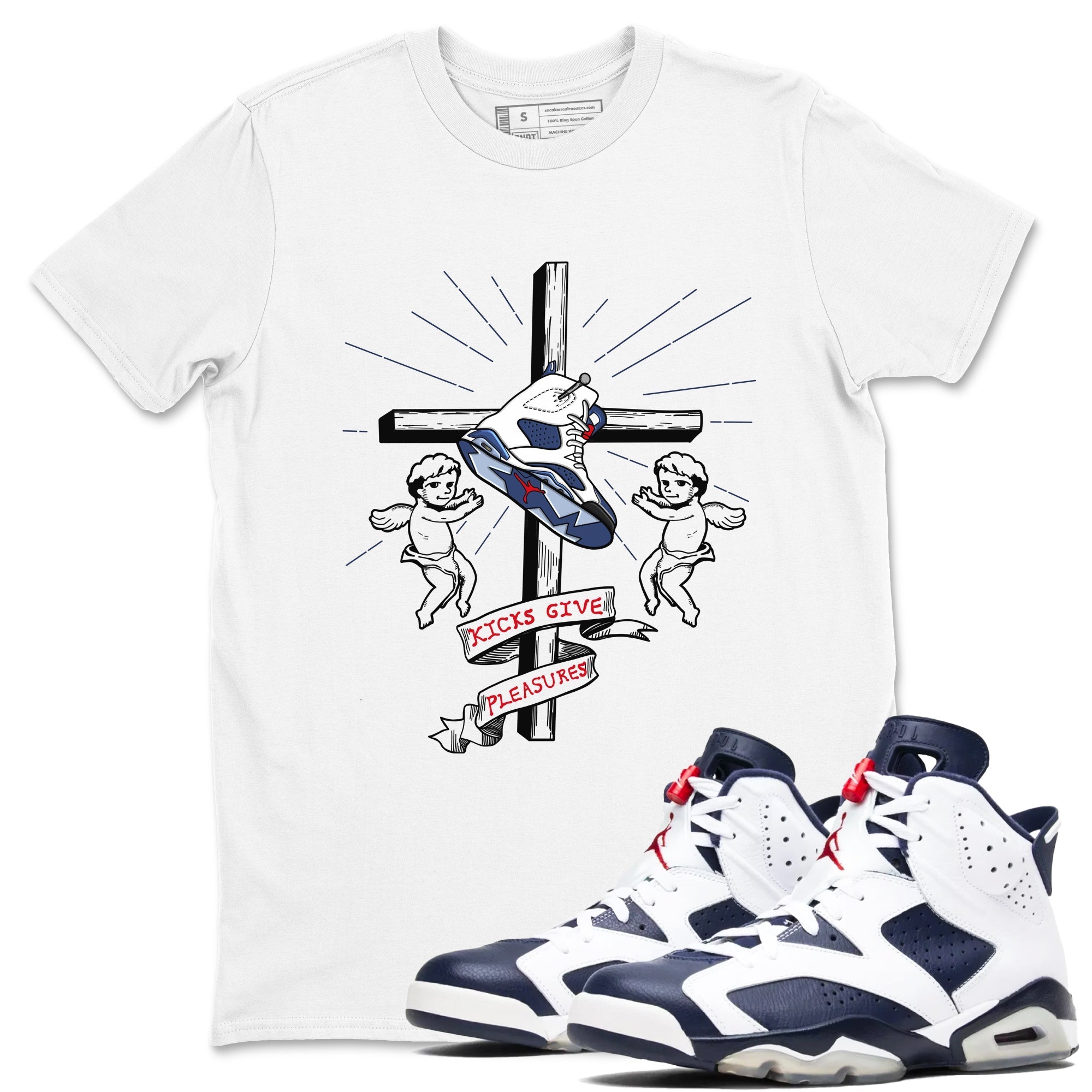 Kicks Give Pleasures snkmatch Tees - Air Jordan 6 White And Midnight Navy
