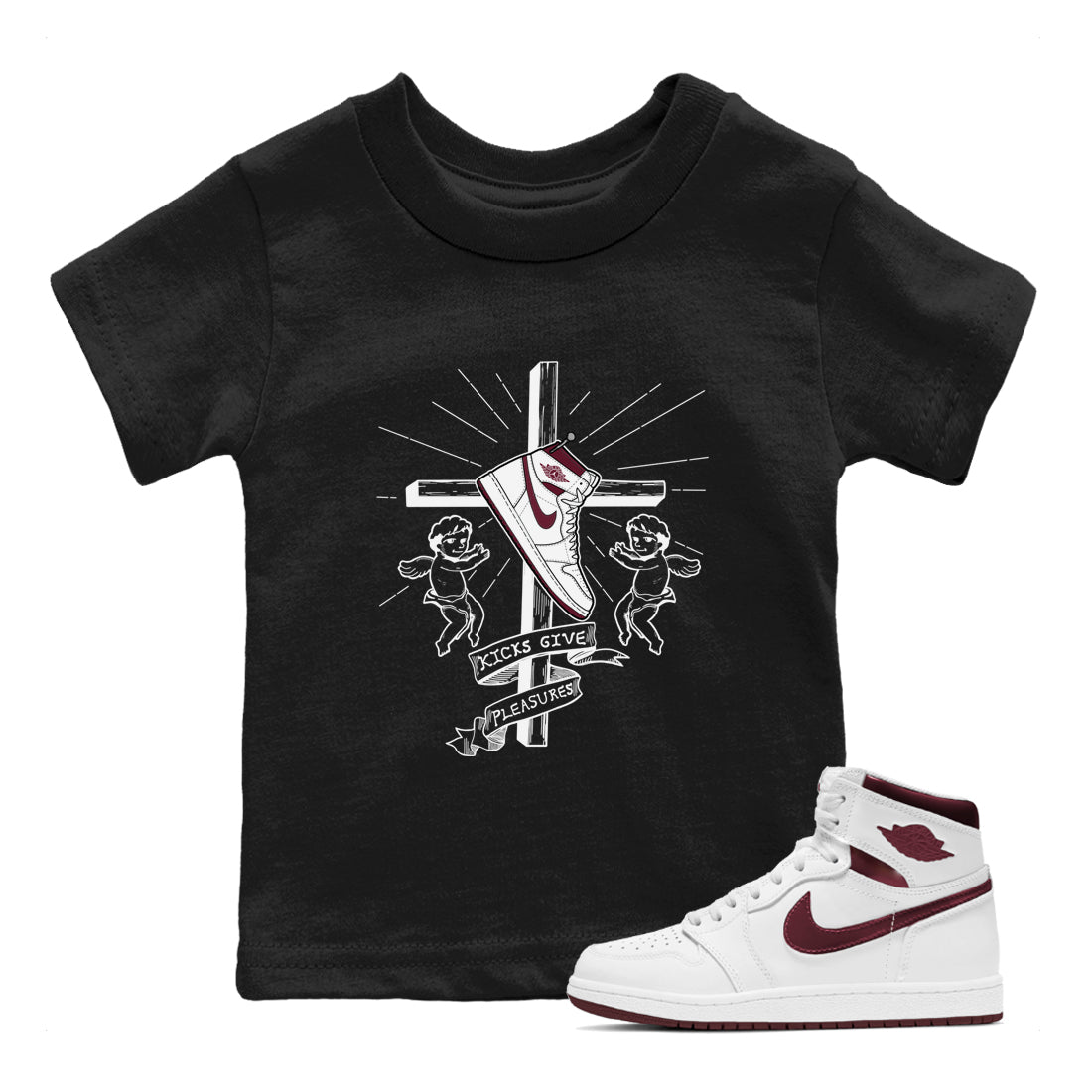 Kicks Give You Pleasures snkmatch Tees Kids - Air Jordan 1 Metallic Burgundy