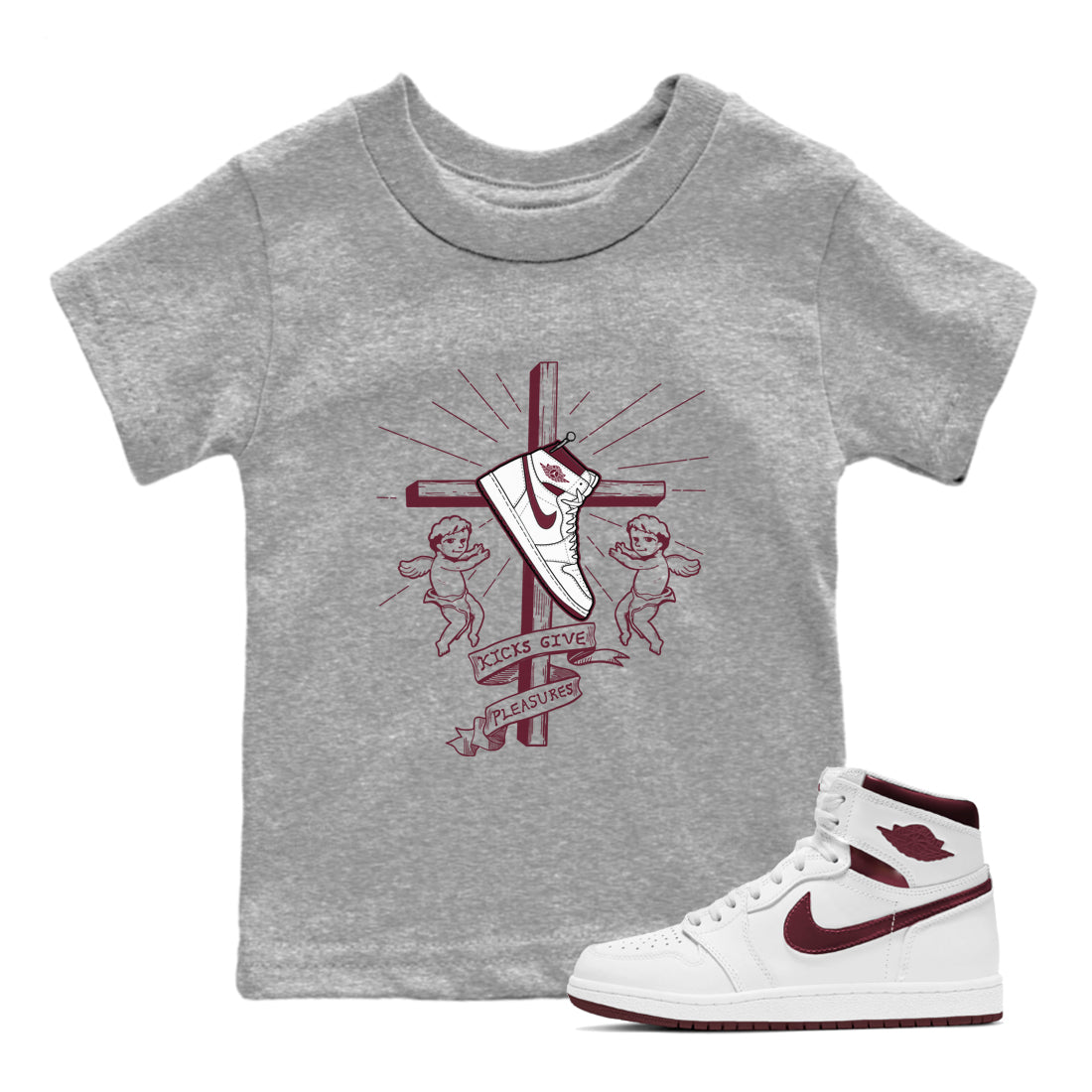 Kicks Give You Pleasures snkmatch Tees Kids - Air Jordan 1 Metallic Burgundy