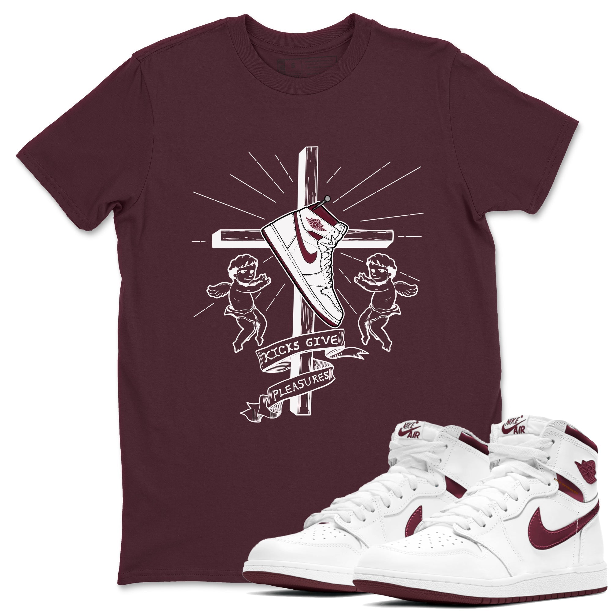 Kicks Give You Pleasures snkmatch Tees - Air Jordan 1 Metallic Burgundy