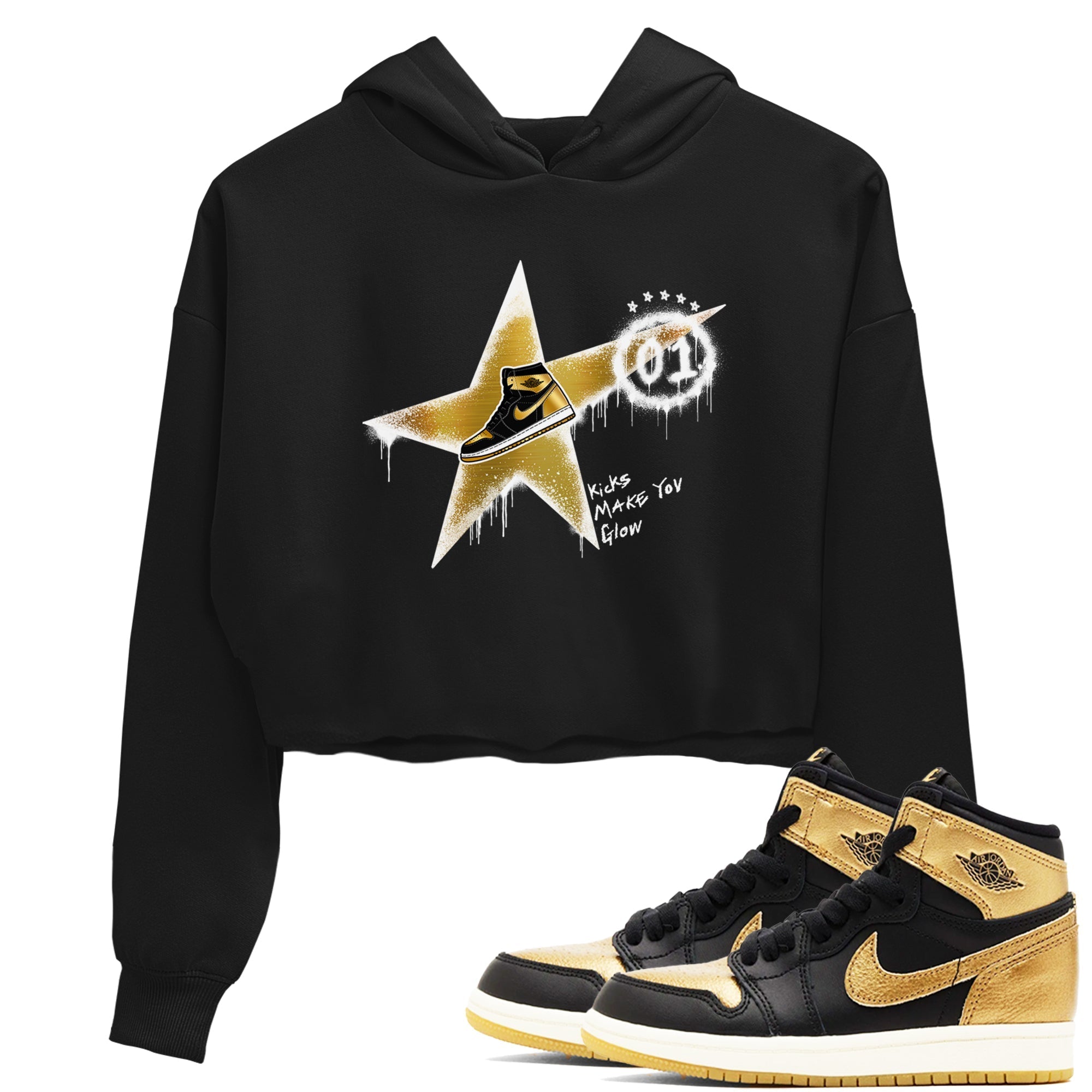 Kicks Make You Glow snkmatch Women's Top - Air Jordan 1 Black Metallic Gold