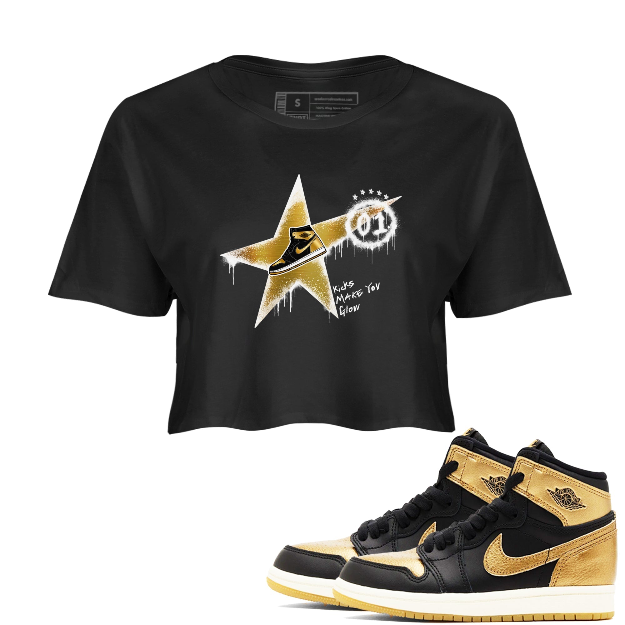 Kicks Make You Glow snkmatch Women's Top - Air Jordan 1 Black Metallic Gold