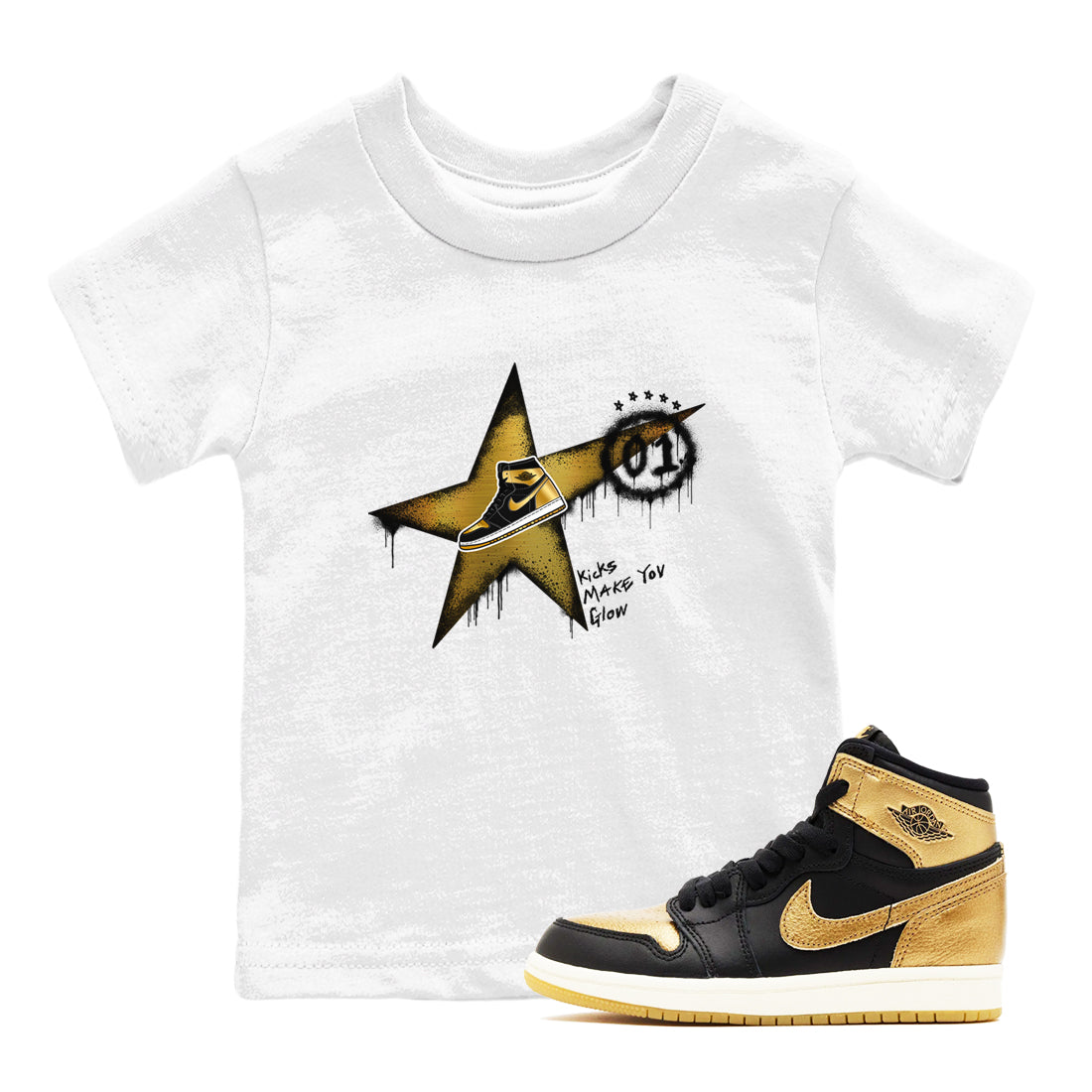 Kicks Make You Glow snkmatch Tees Kids - Air Jordan 1 Black Metallic Gold
