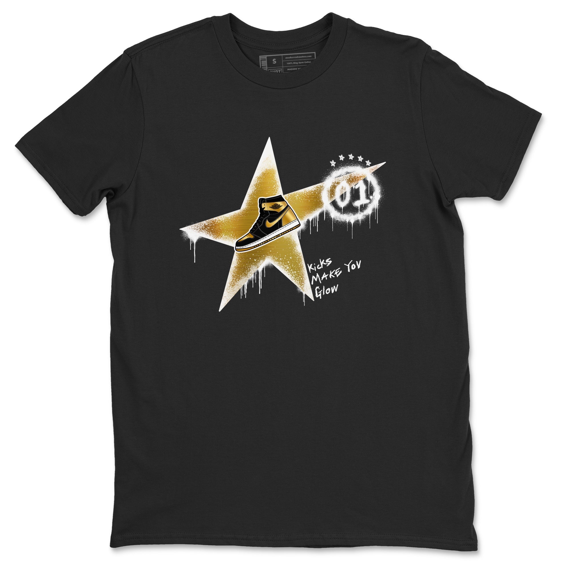 Kicks Make You Glow snkmatch Tees - Air Jordan 1 Black Metallic Gold