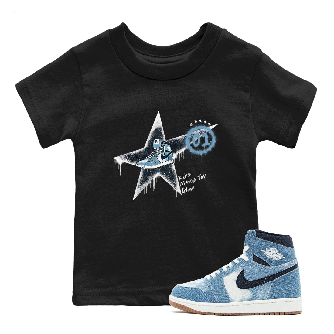 Kicks Make You Glow snkmatch Tees Kids - Air Jordan 1 Denim 2024