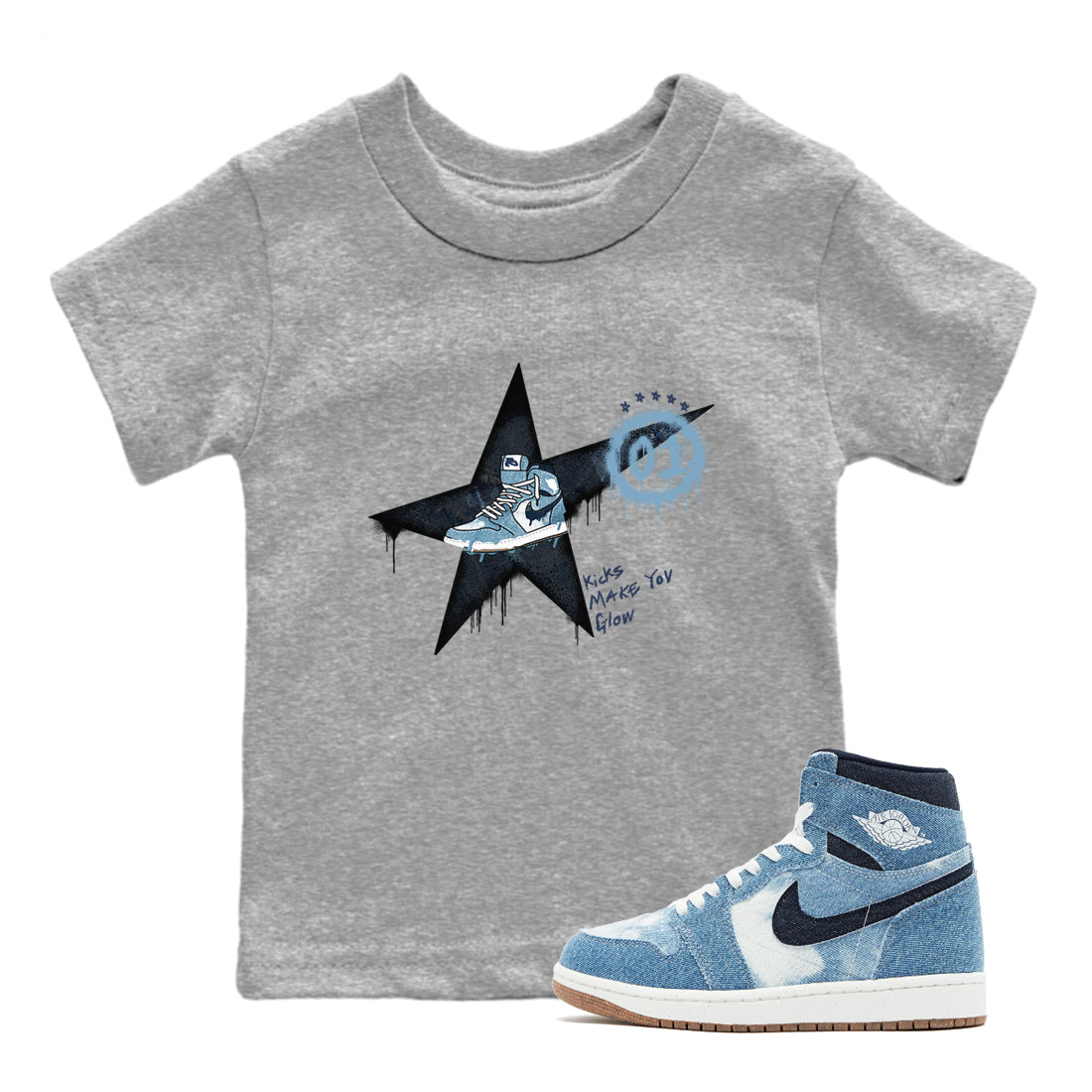 Kicks Make You Glow snkmatch Tees Kids - Air Jordan 1 Denim 2024