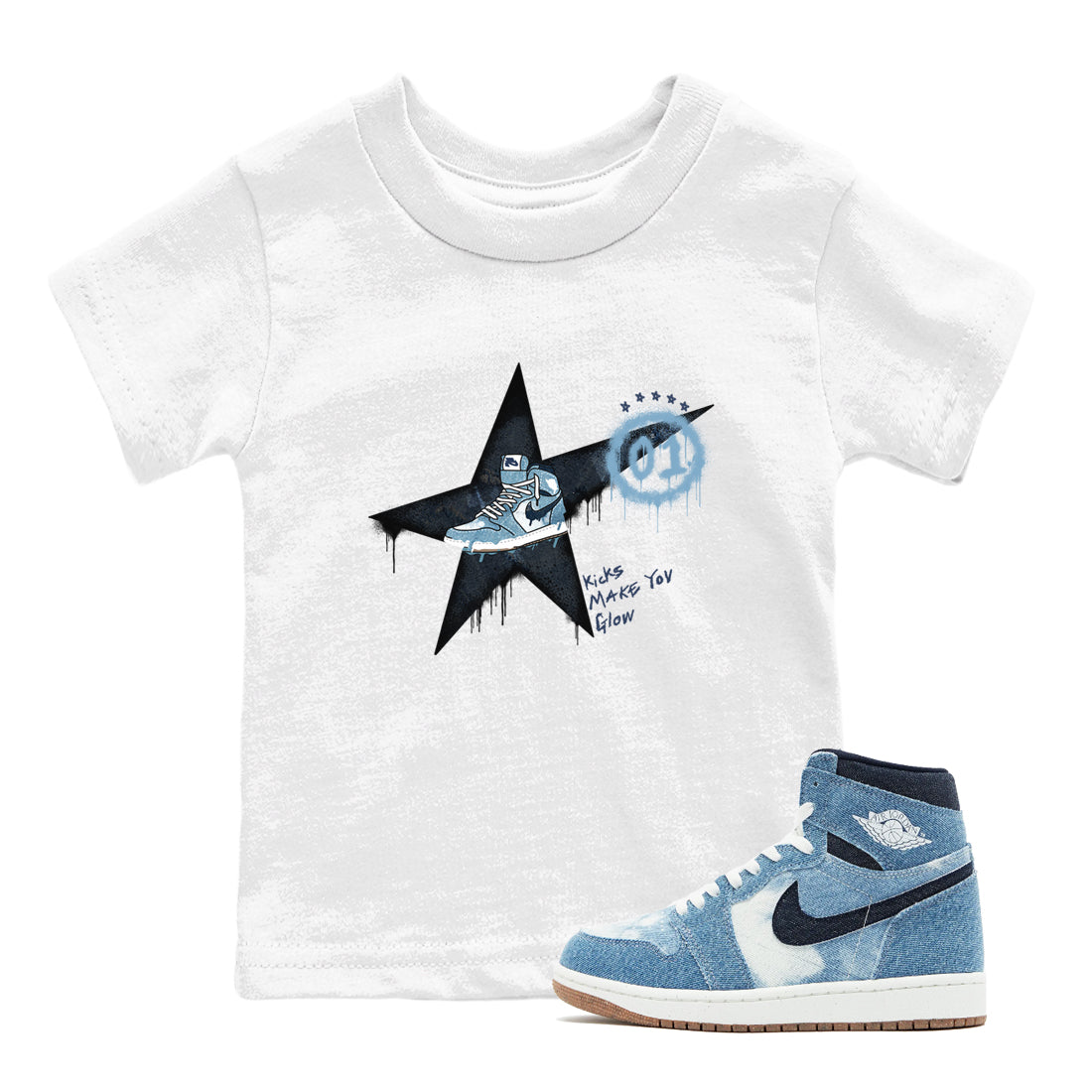 Kicks Make You Glow snkmatch Tees Kids - Air Jordan 1 Denim 2024