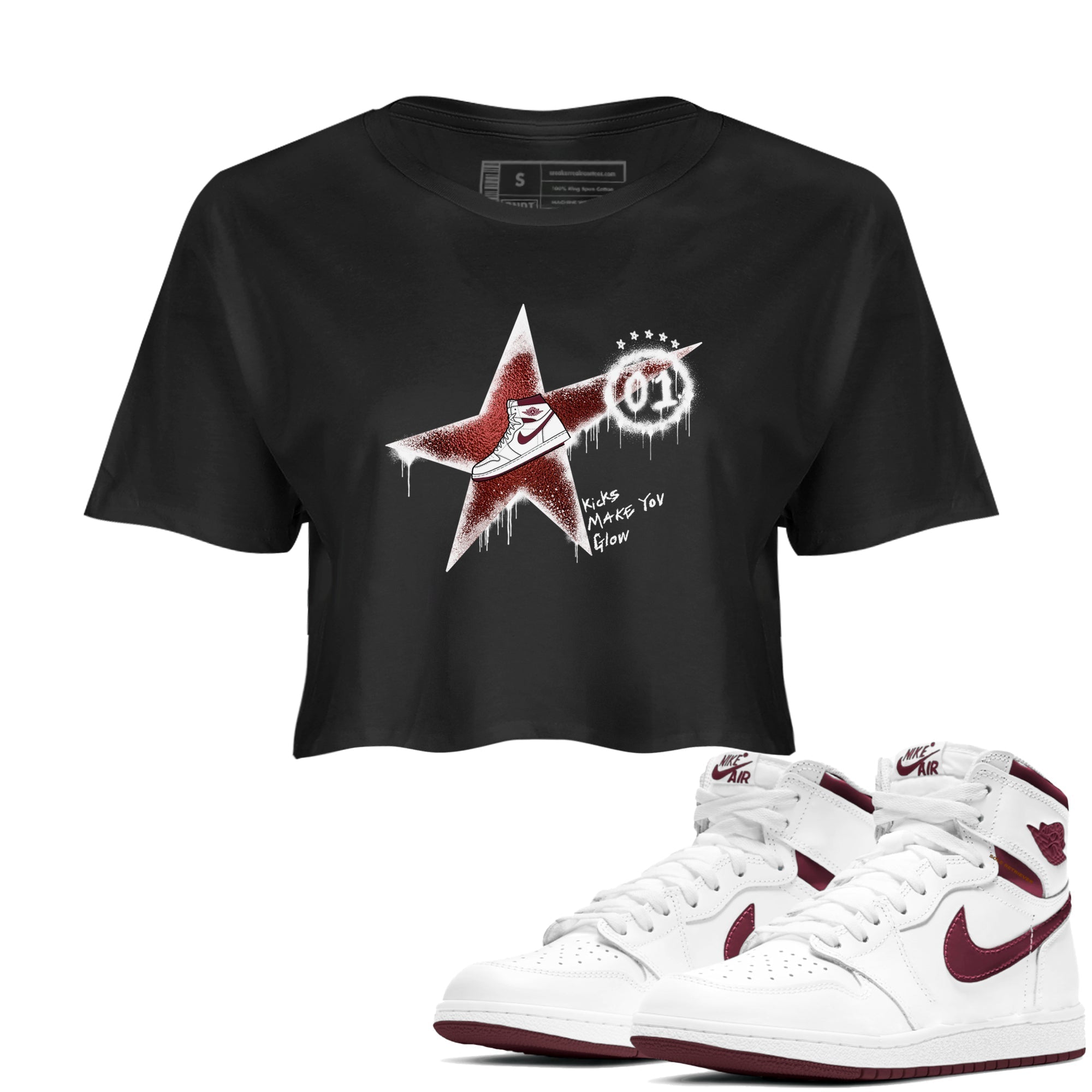 Kicks Make You Glow snkmatch Women's Top - Air Jordan 1 Metallic Burgundy