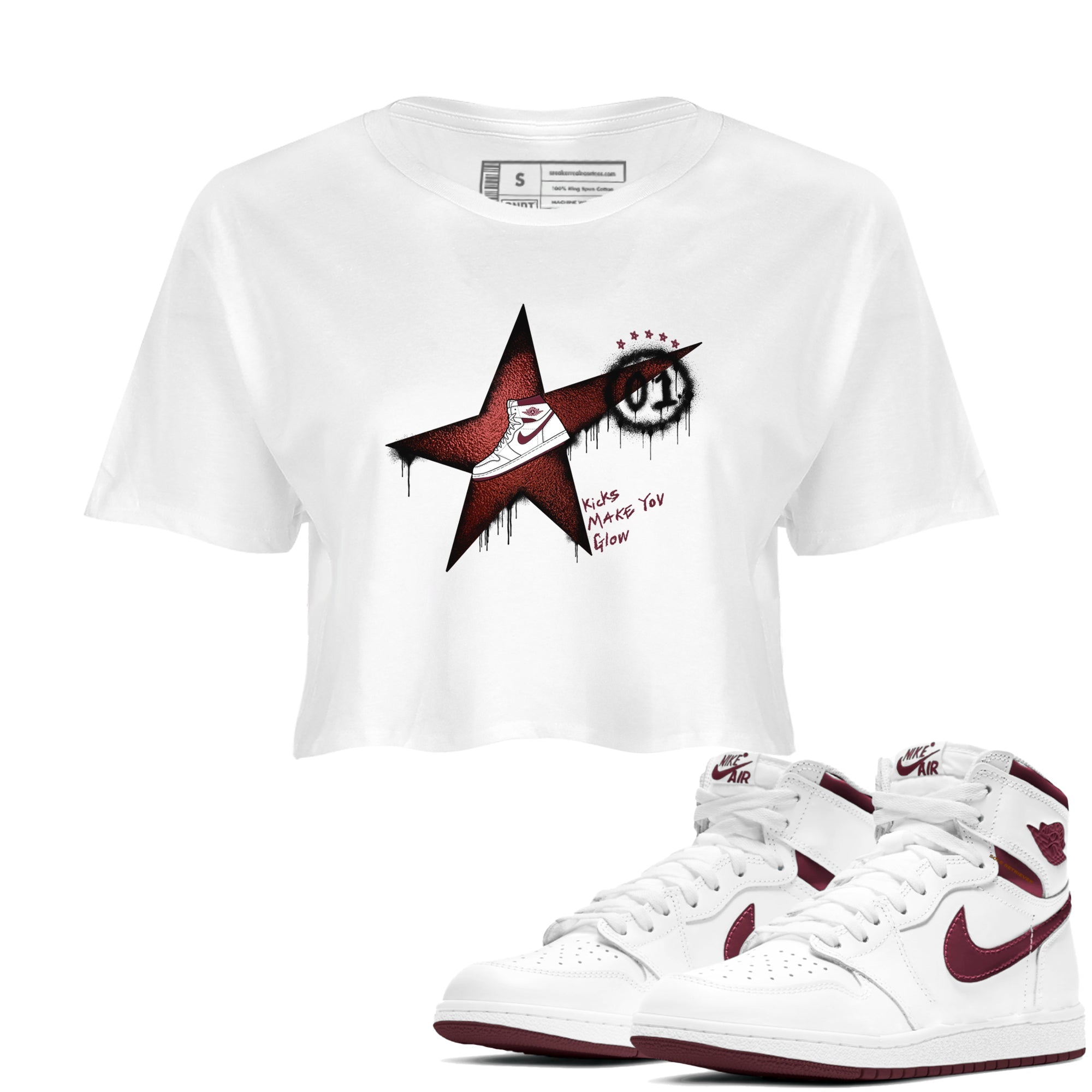 Kicks Make You Glow snkmatch Women's Top - Air Jordan 1 Metallic Burgundy