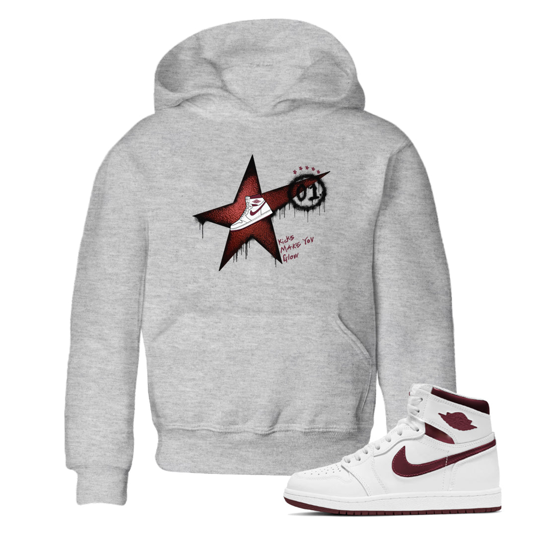Kicks Make You Glow snkmatch Tees Kids - Air Jordan 1 Metallic Burgundy