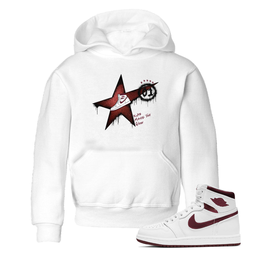 Kicks Make You Glow snkmatch Tees Kids - Air Jordan 1 Metallic Burgundy