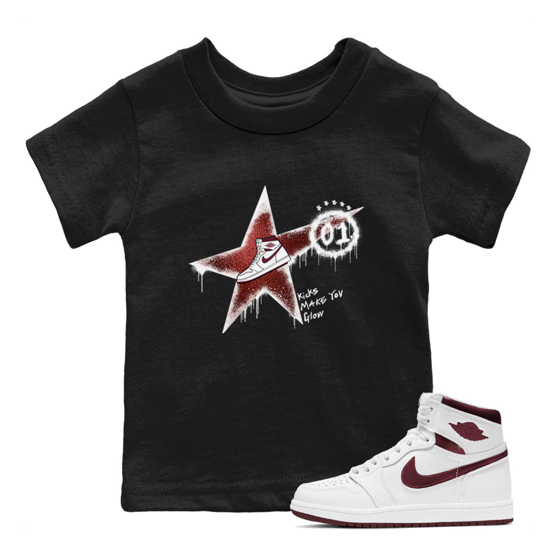 Kicks Make You Glow snkmatch Tees Kids - Air Jordan 1 Metallic Burgundy