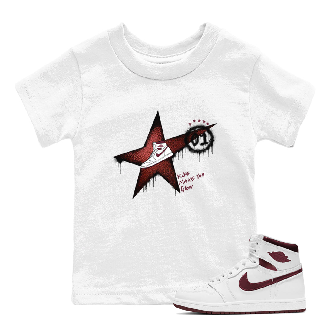 Kicks Make You Glow snkmatch Tees Kids - Air Jordan 1 Metallic Burgundy