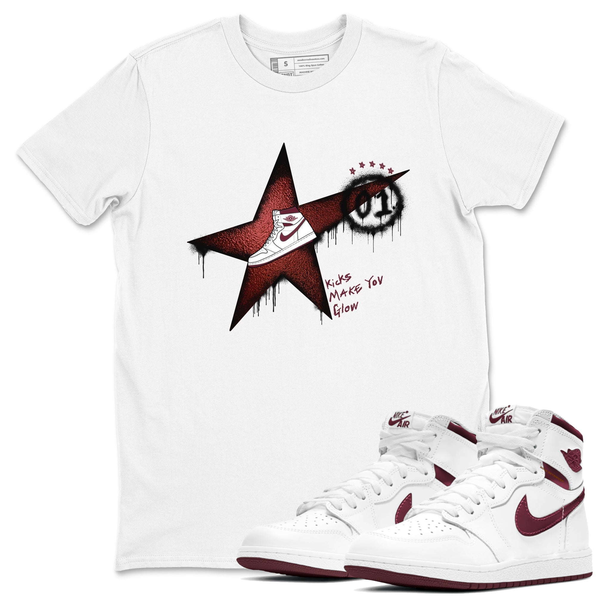 Kicks Make You Glow snkmatch Tees - Air Jordan 1 Metallic Burgundy