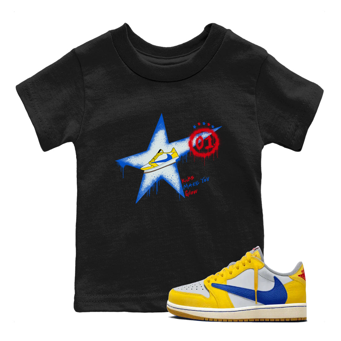 Kicks Make You Glow snkmatch Tees Kids - Air Jordan 1 Travis Scott Canary