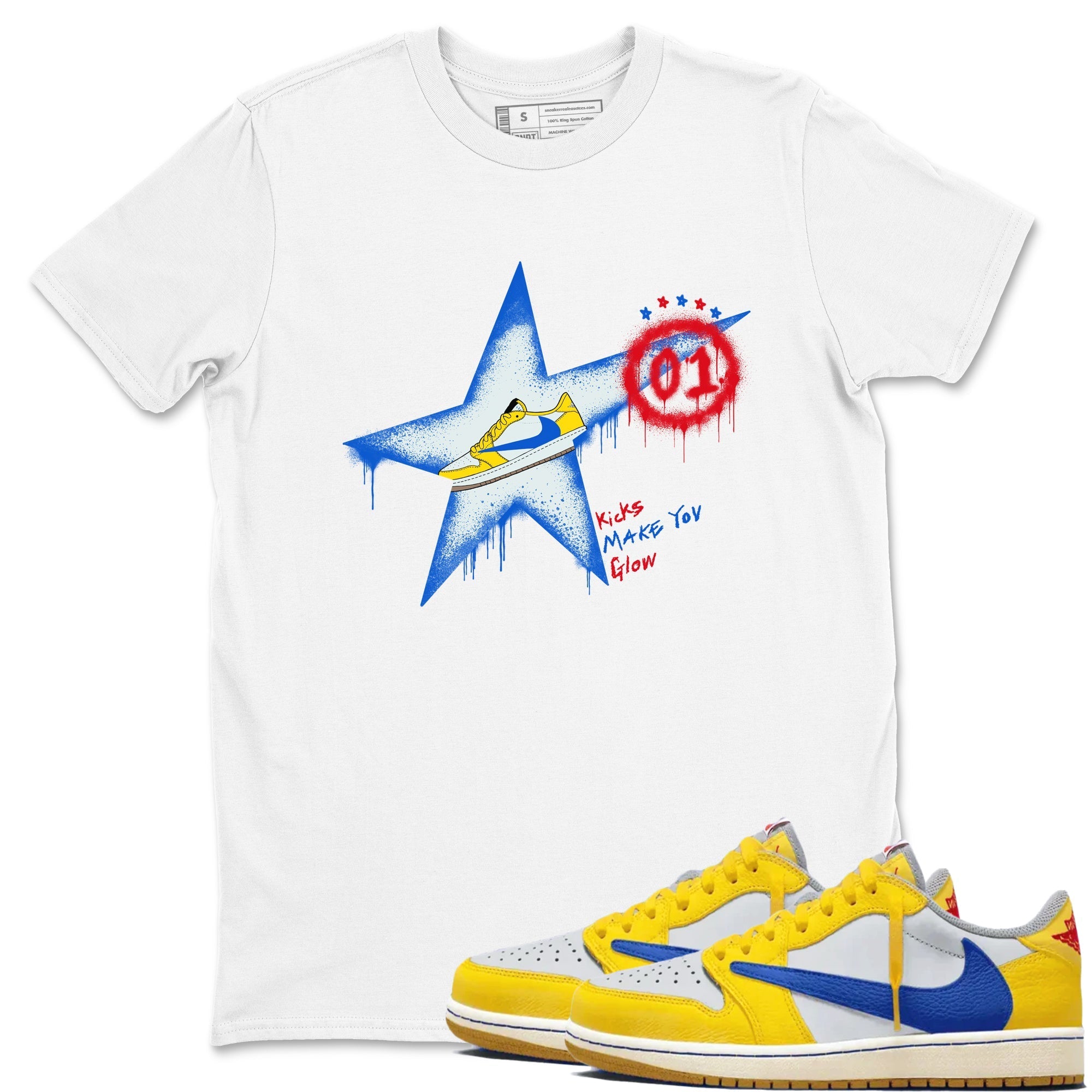 Kicks Make You Glow snkmatch Tees - Air Jordan 1 Travis Scott Canary