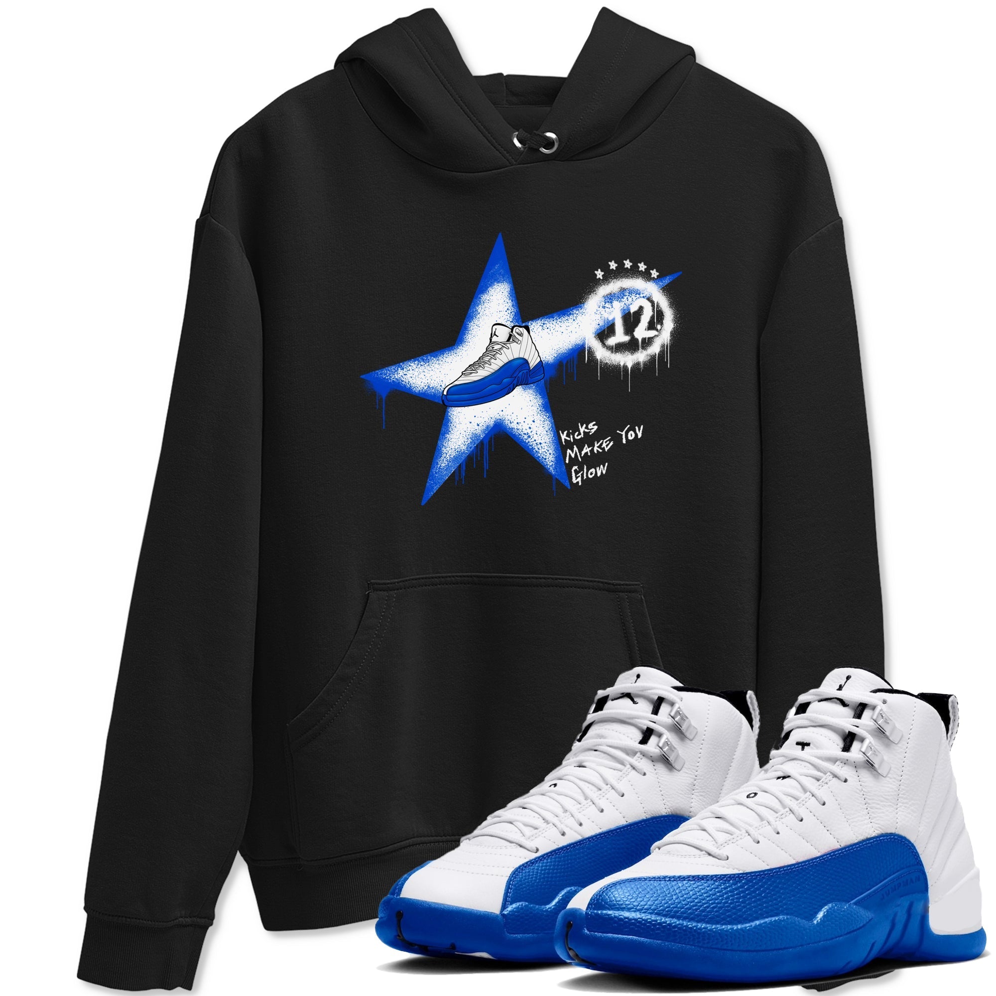 Kicks Make You Glow snkmatch Tees - Air Jordan 12 Blueberry