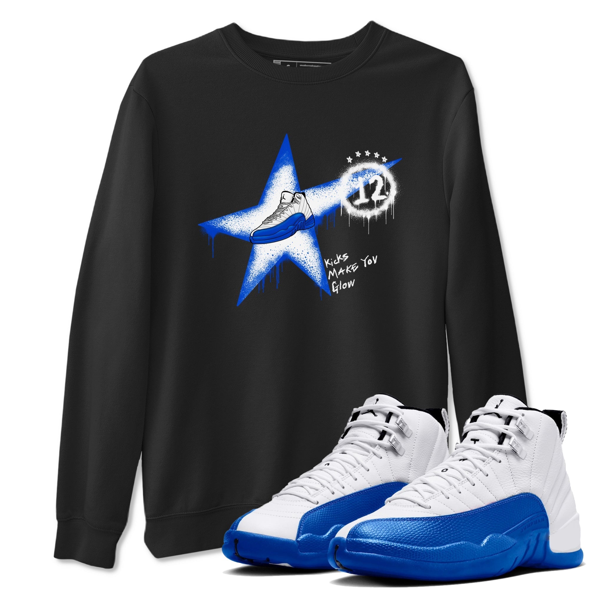 Kicks Make You Glow snkmatch Tees - Air Jordan 12 Blueberry