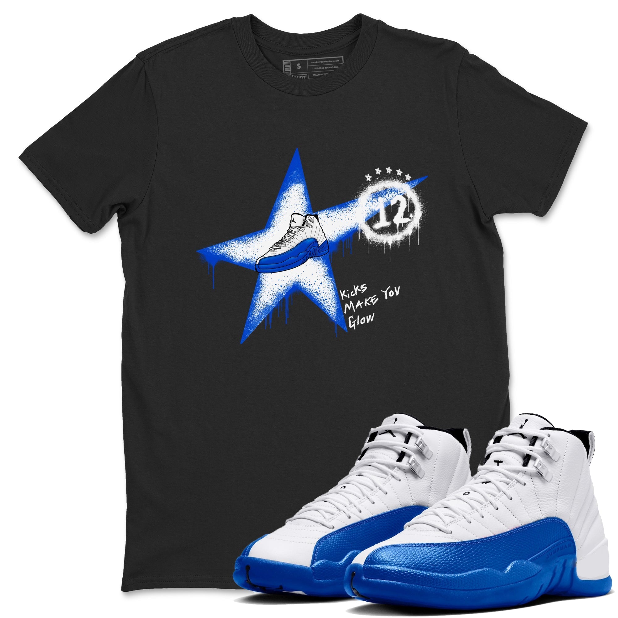 Kicks Make You Glow snkmatch Tees - Air Jordan 12 Blueberry