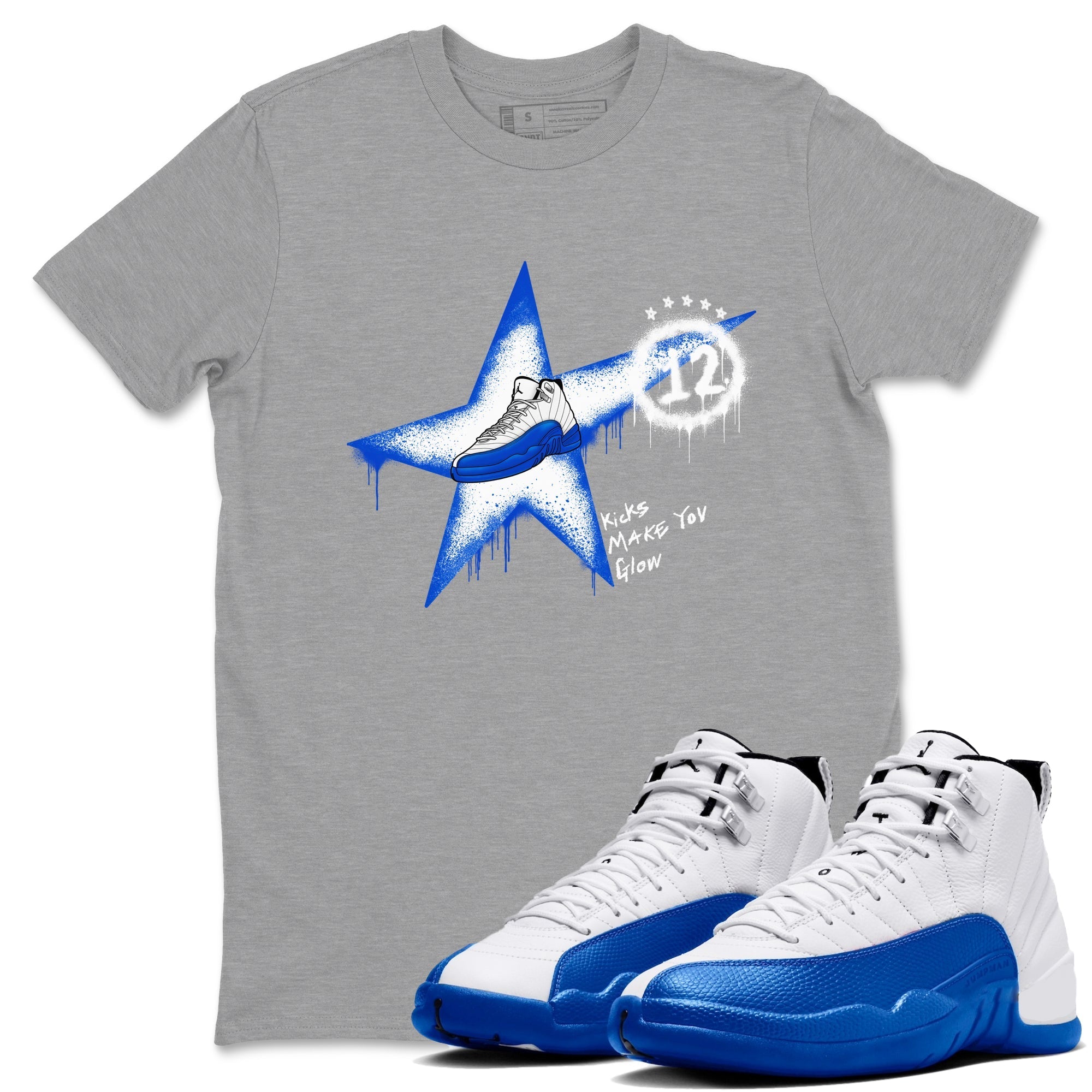 Kicks Make You Glow snkmatch Tees - Air Jordan 12 Blueberry