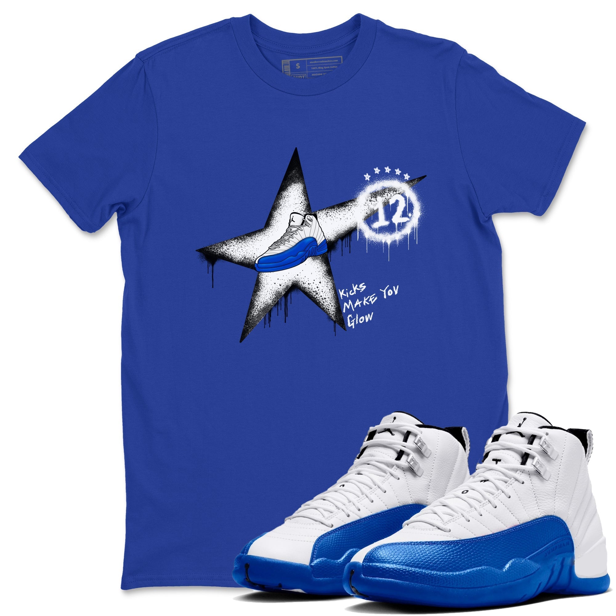 Kicks Make You Glow snkmatch Tees - Air Jordan 12 Blueberry