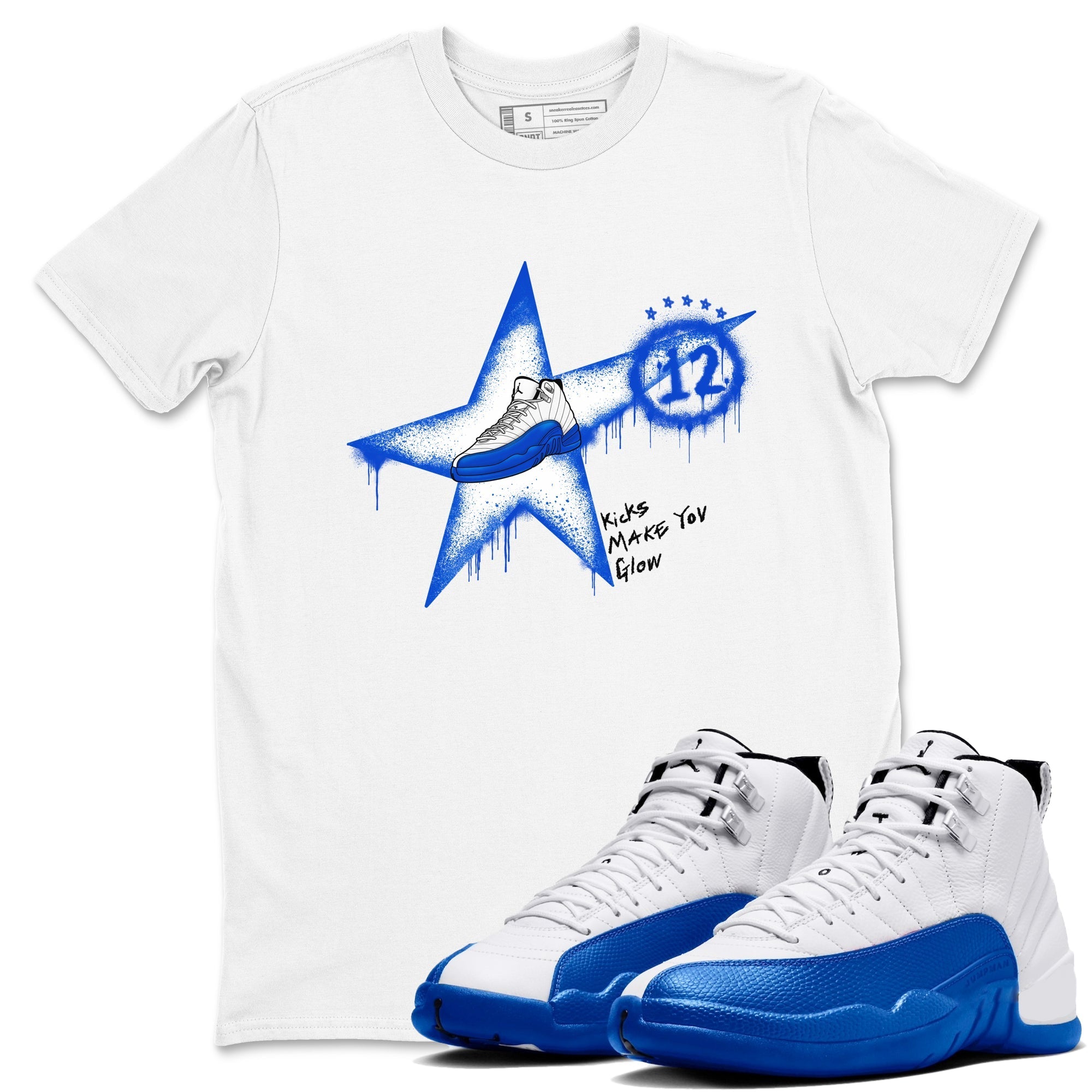 Kicks Make You Glow snkmatch Tees - Air Jordan 12 Blueberry