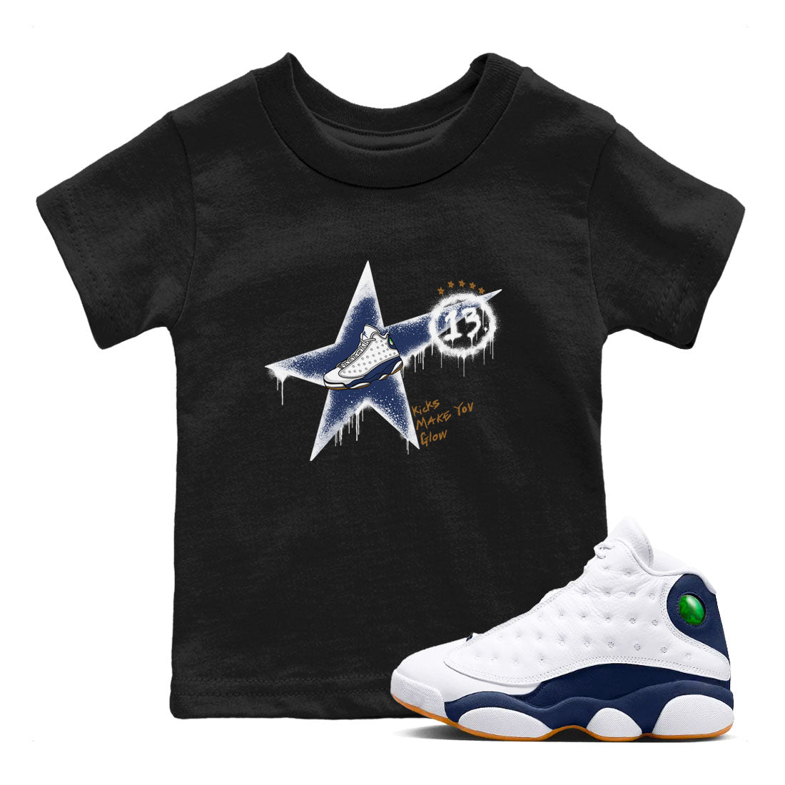 Kicks Make You Glow snkmatch Tees Kids - Air Jordan 13 Midnight Navy